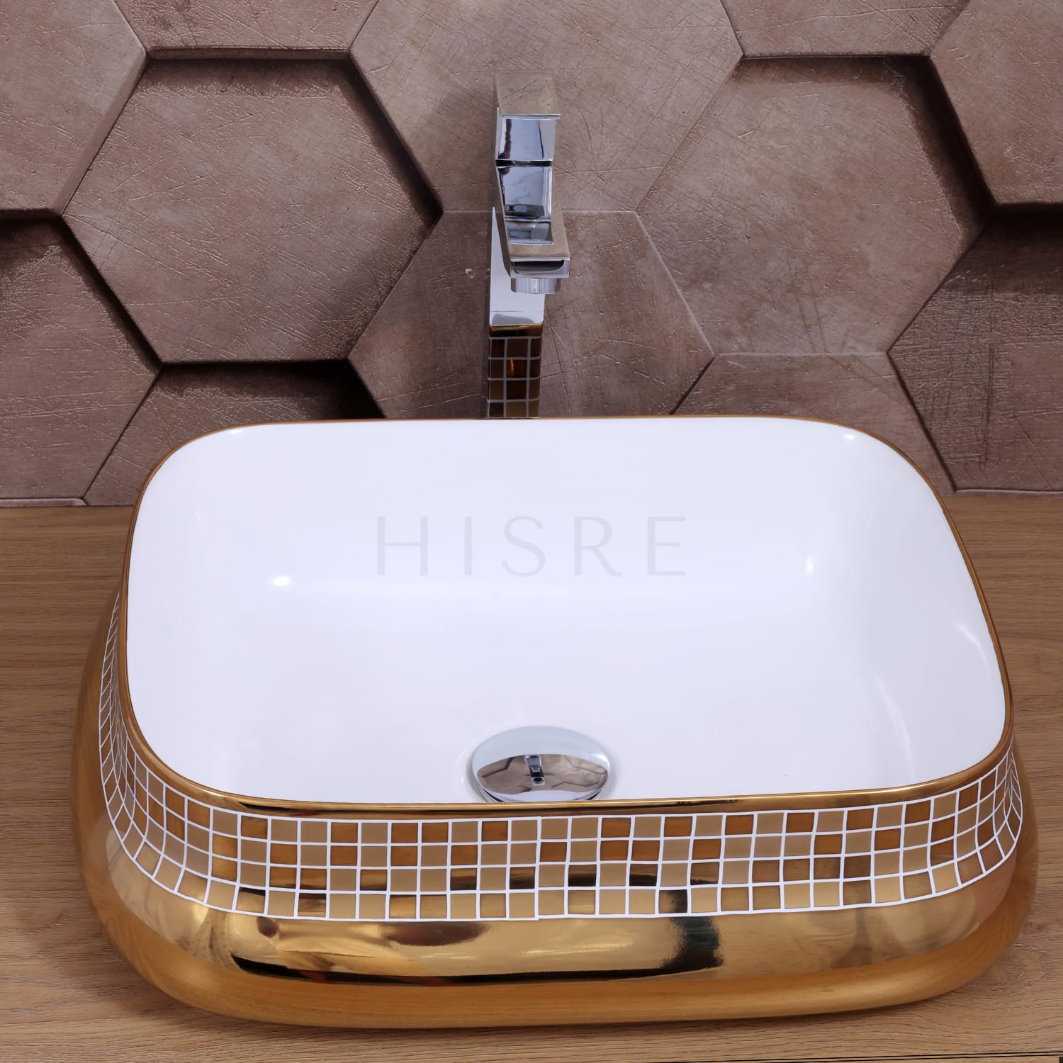 HISRE Table Top Wash Basin For Bathroom | Over Counter Top Wash Basin For Living Room | Washbasin Countertop | Tabletop Ceramic Bathroom Kitchen Sink (18 x 14 x 5.5 Inch) (SKTHI3501), photo 3 of 5