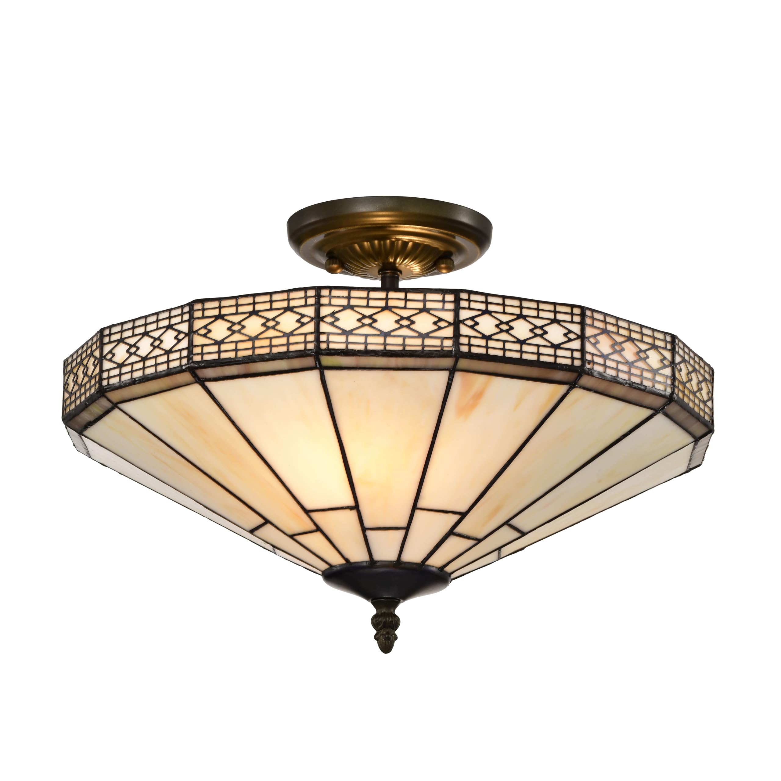 Belofay Mission Tiffany Style Mission Style Tiffany Ceiling Light Semi Flush Stained Glass Handmade Uplighter Shade Ceiling Lights For Living Room |16X11 Inches (Wxh)