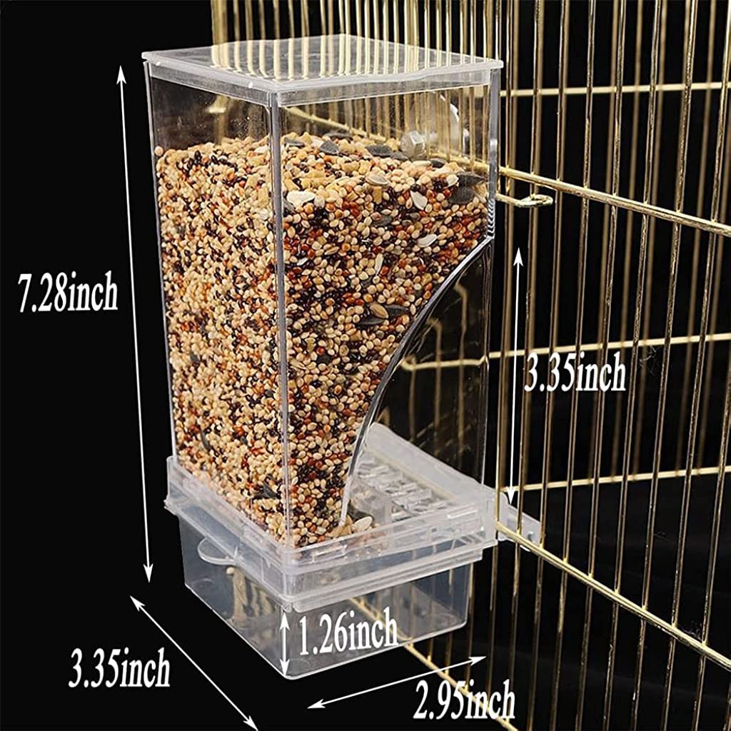 Qpets Bird Feeder for Cage with Perch, Acrylic, 3.35 * 2.95 * 7.28 inches 2