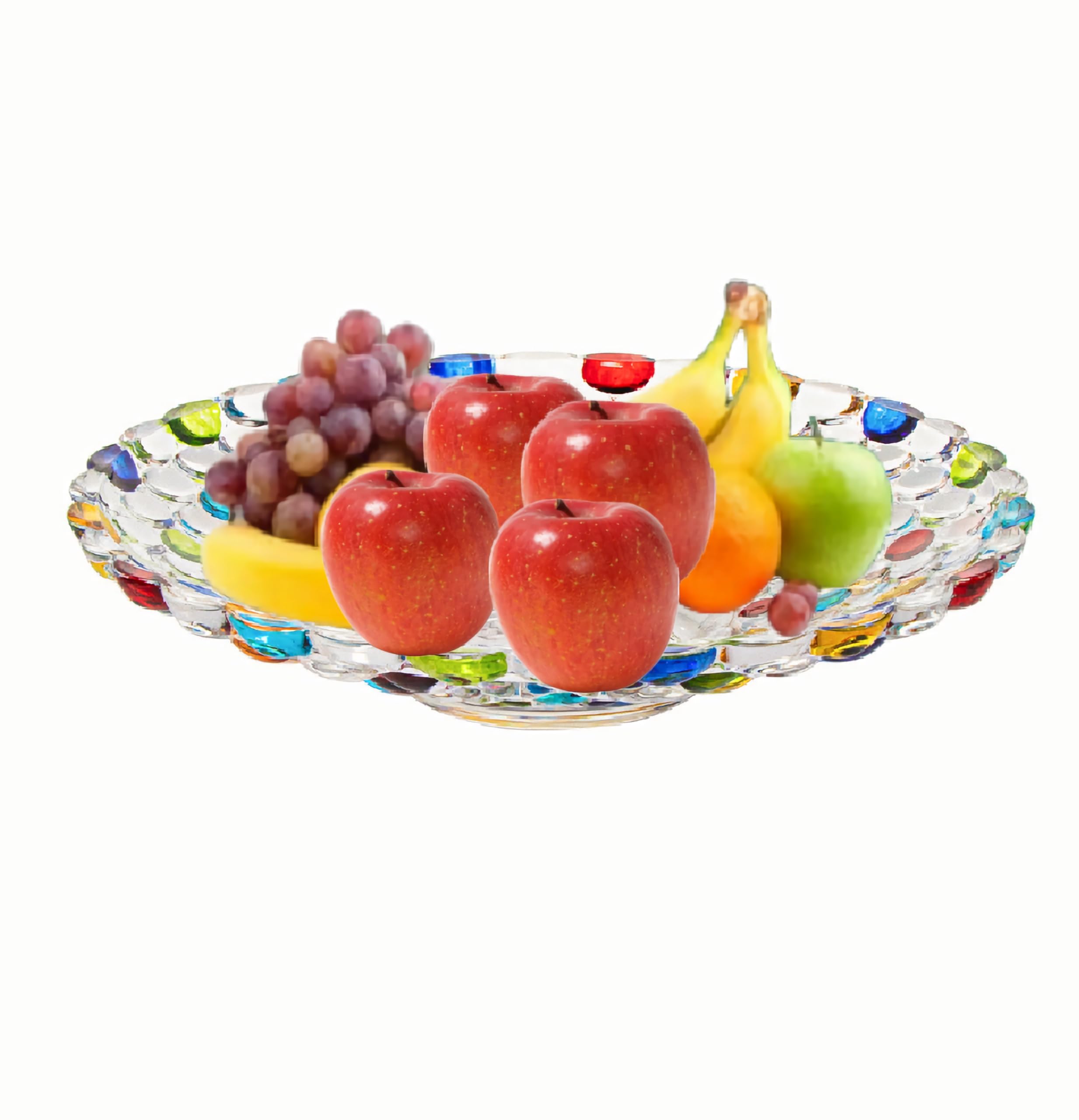 KNC Colorful Crystal Glass Fruit Bowl,Hand Painted Pearl Point Art Glass Bowl, Decorative Plate to Display Salad Dessert Cake Candy Snack for Home,Office,Wedding, Lagre, HMF25