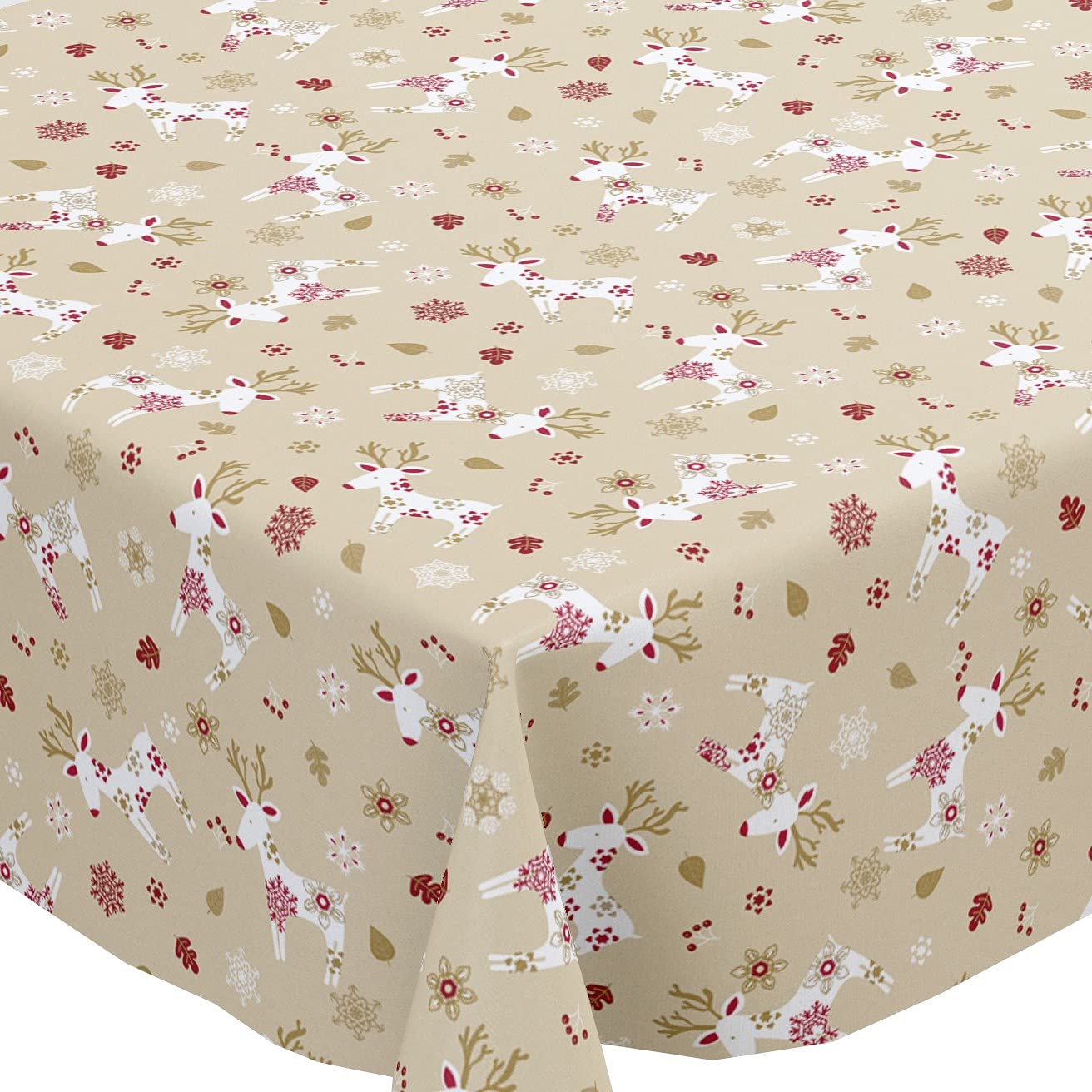 Karina Home Scandi Christmas Reindeer PVC Vinyl Wipe Clean Oilcloth Tablecloth (200cm x 140cm, Cream), 78.7 x 55.1 inch (Rectangular) - Image 2