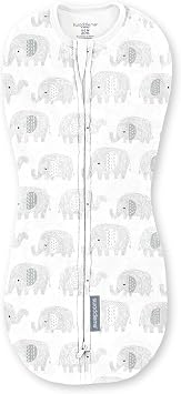 SwaddleMe by Ingenuity Compression Baby Swaddle Pod, Two-Way Zipper for Easy Diaper Changes, Improves Sleep & Calms Startle Reflex, 0-2 Months, 1.0 TOG, 1-Pack - Scribble Elephant