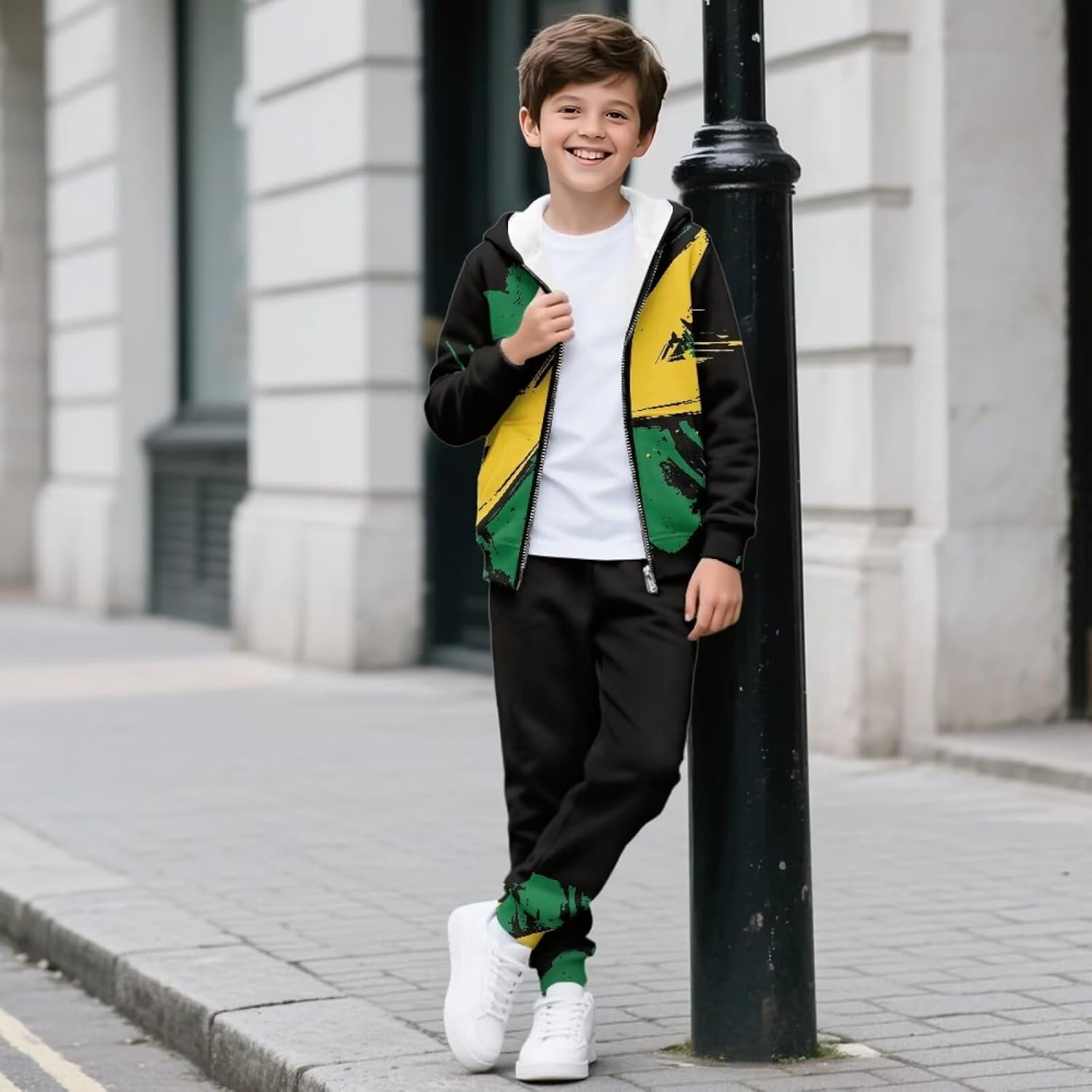 2 Piece Girls Sweat Suit Long Sleeve Track Suit Zip Up Hoodie Sweatshirts and Sweatpants with Pockets Jogger Set
