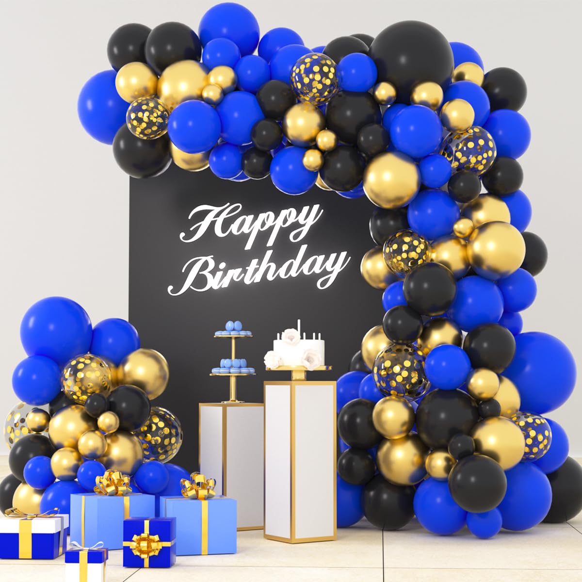 Royal Blue Black Gold Balloon Garland Arch Kit - Blue and Black Balloons Metallic Gold Balloons Video Game Balloons for Men Video Game Birthday