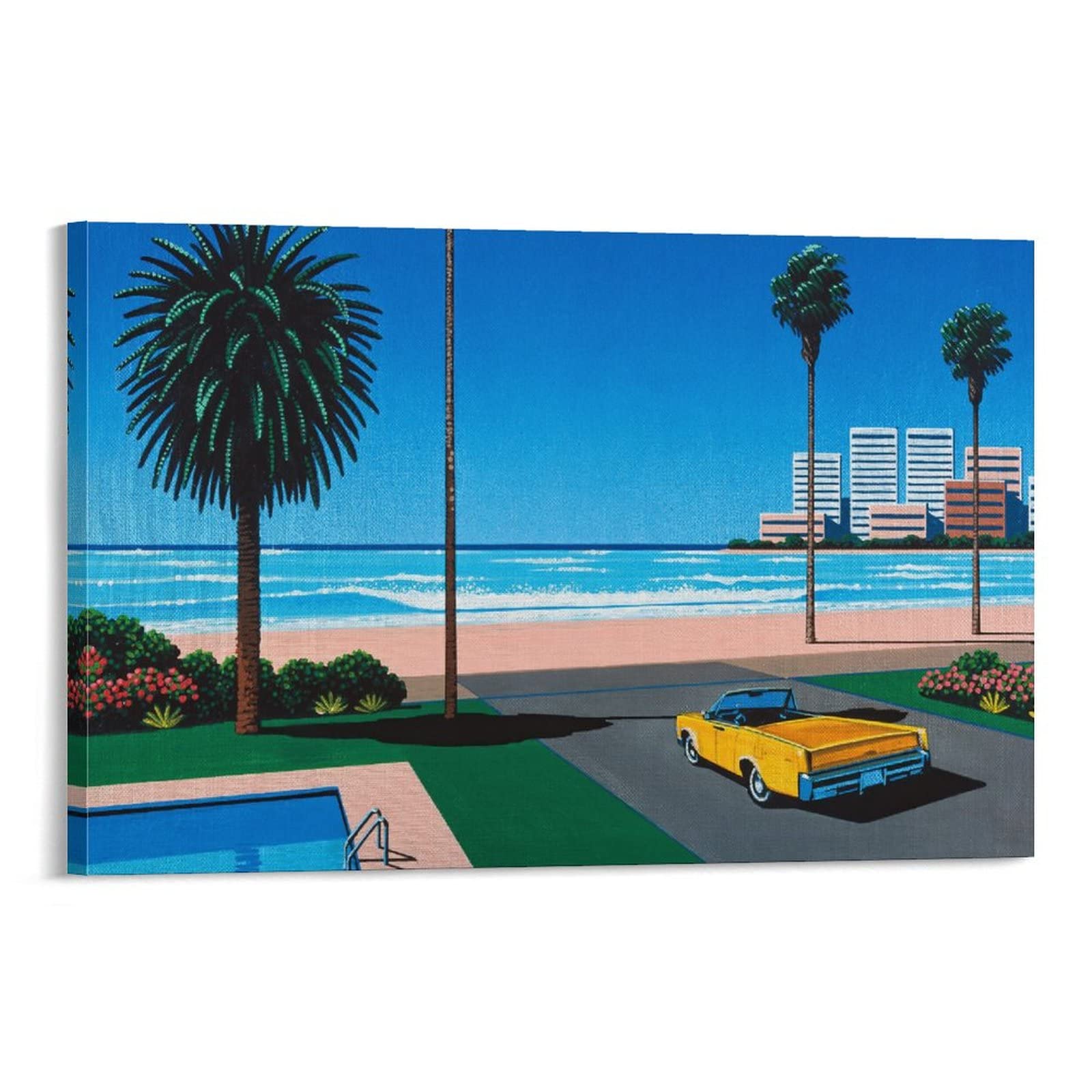 【額縁付き】 永井博（Hiroshi Nagai） A2ポスター 砂浜車 Amazon.co.jp: 日本のイラストレーター 永井博 絵画アートポスター