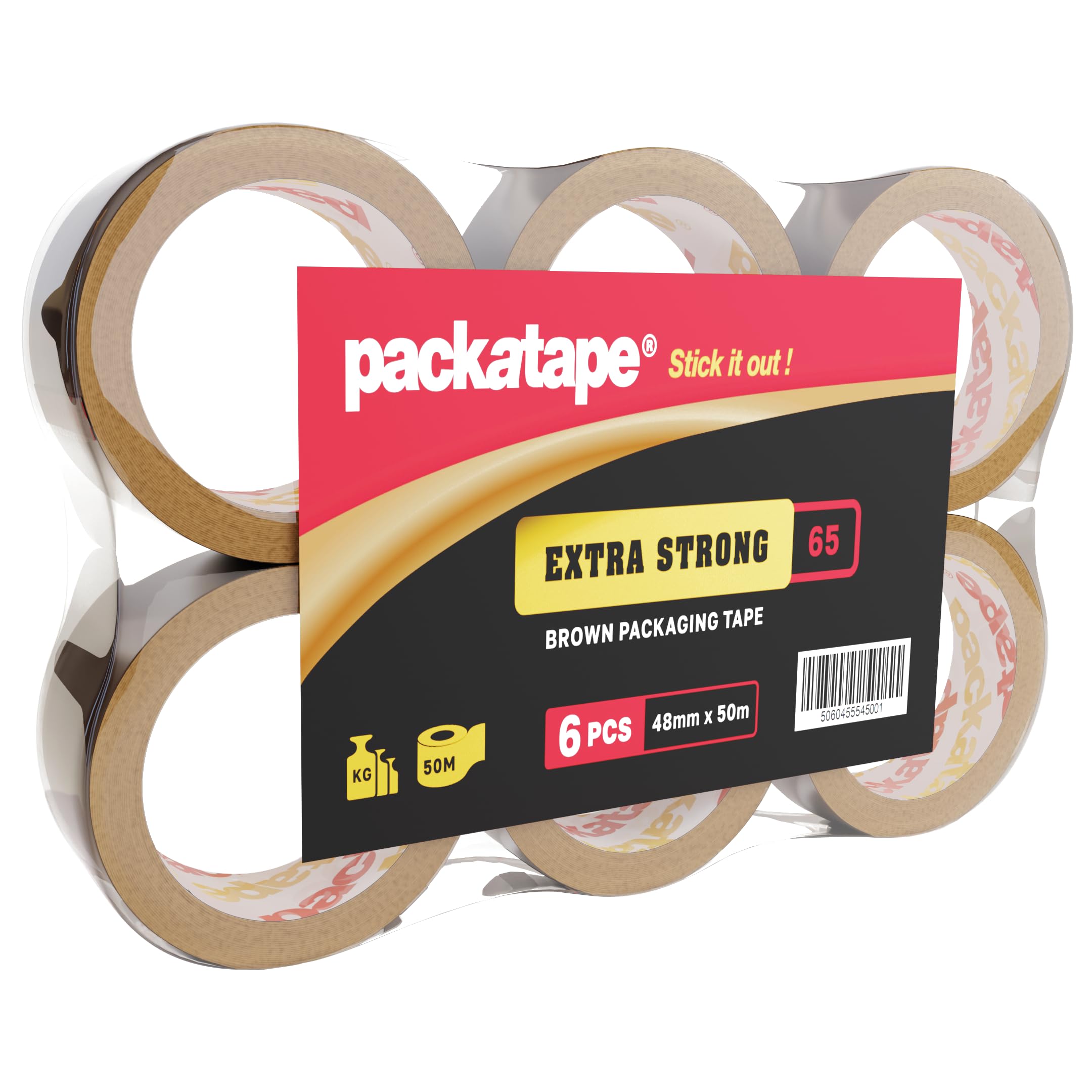 Packatape Extra Strong Parcel Tape Packing Tape 6 Rolls Brown Packaging Tape 48mm x 50m Ideal for Parcel Packaging, Storage Cardboard Boxes
