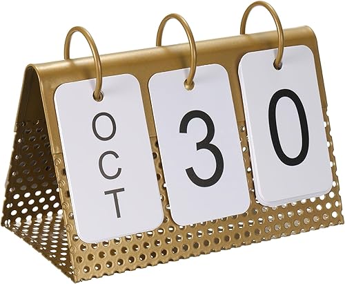 PATIKIL Calendario perpetuo de madera vintage, calendario con tapa de giro de página, para escritorio, oficina, decoración del hogar, estilo 1,