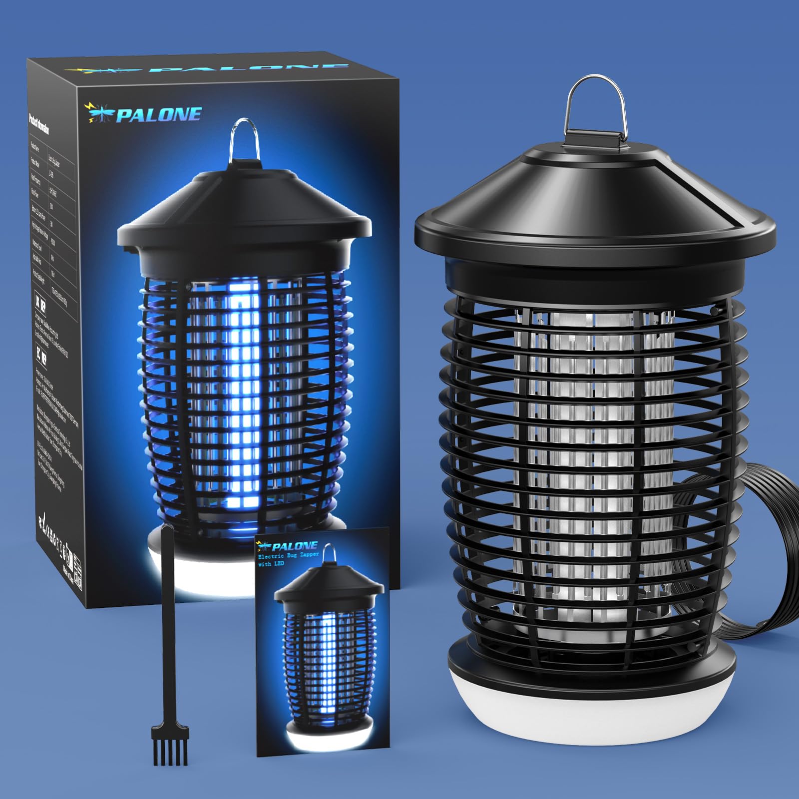 PALONE Insektenvernichter Elektrisch, 4500V Elektrischer Mückenlampe mit 20W UV & 9W LED Licht & 1,2M Kabel, Wirksam Reduzieren Fliegender Insekten für Küche Garten