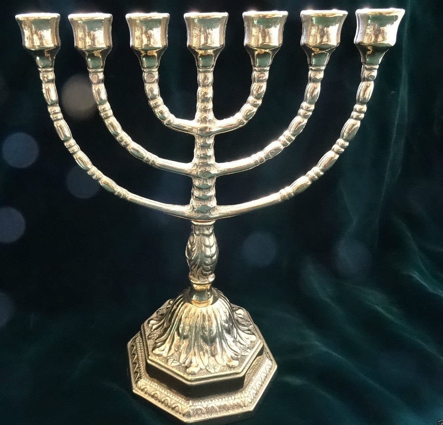 Messing KERZENSTÄNDER Ebraico Kerzenhalter Jüdische Menora Gold 7 ARM Antik Höhe ca.23 cm Davidleuchter Kerzenhalter Barock Tischleuchter Mehrarmig Tischdeko 82305