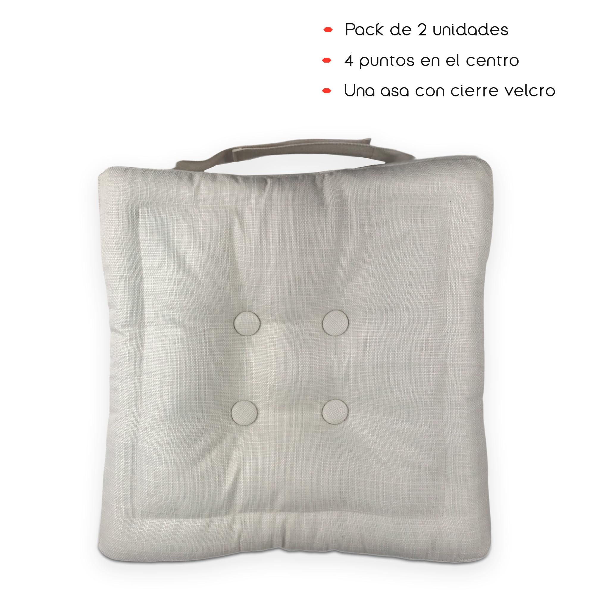 TIENDA EURASIA – Pack de 2 Cojines de Suelo Cuadrado | Cojín Impermeable | Acolchado | Poliéster | Medidas 45x45x8 cm | Cojines Exterior Jardín | con Asa de Transporte y Cremallera (Crudo)