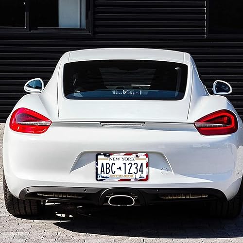 Miniatura 5 de LIN KANG - 2 marcos para placa, con diseño de las franjas de la bandera estadounidense, patrióticos, universales, de aluminio, acabado mate y