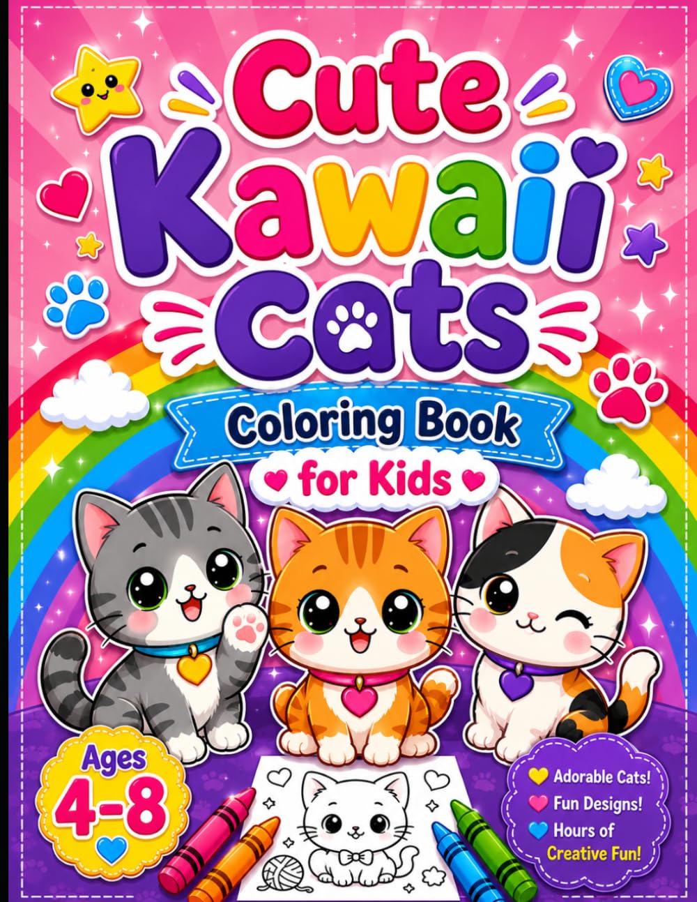 Cute Kawaii Cats Coloring Book for Kids Ages 4–8: 40 Adorable Cat Coloring Pages with Fun, Simple Designs for Creative Kids