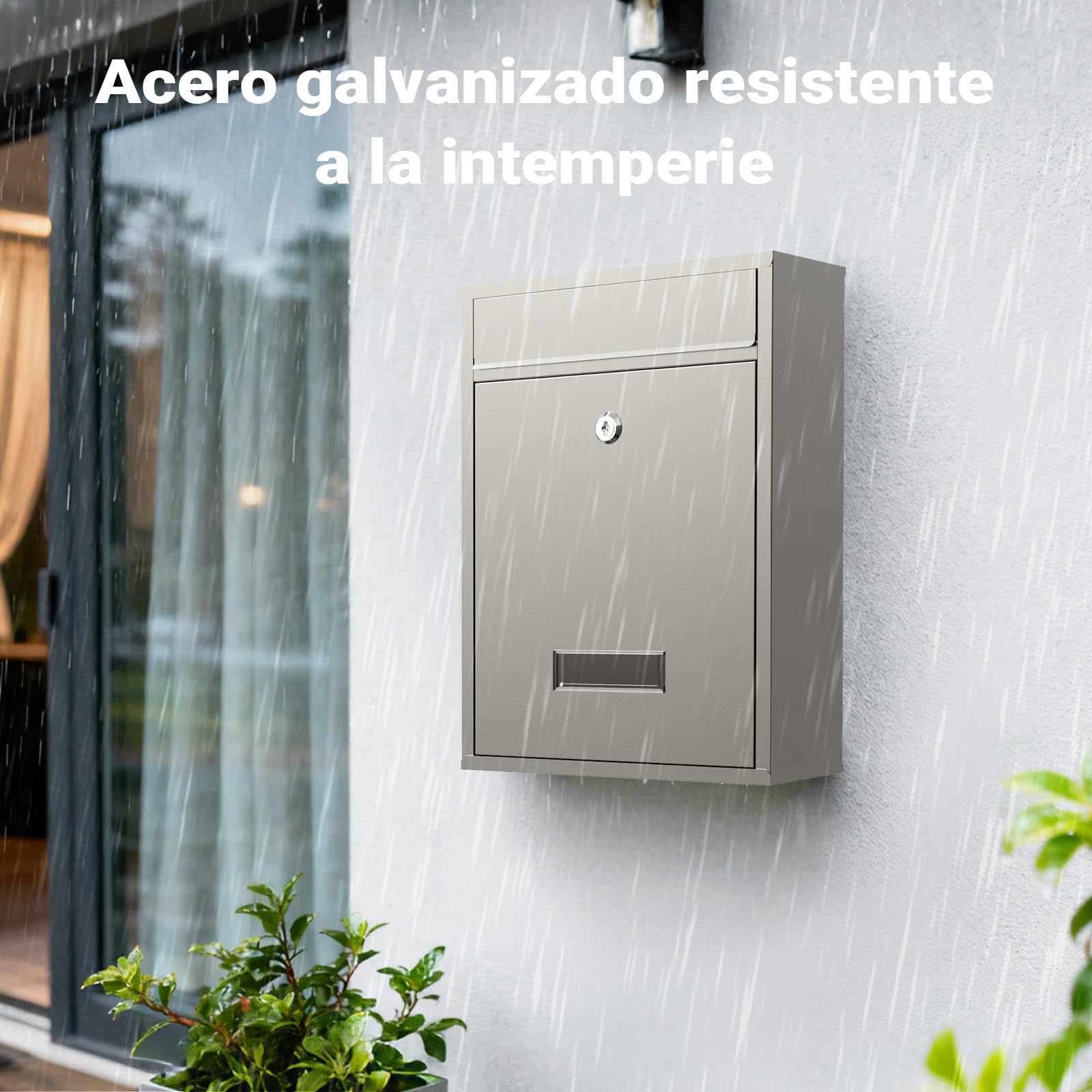 Wiltec Buzón de Pared Acero Inoxidable V10 con Placa de identificación, Amplia Ranura para Cartas y 2 Llaves buzón de Acero con Recubrimiento en Polvo para Montaje en Pared