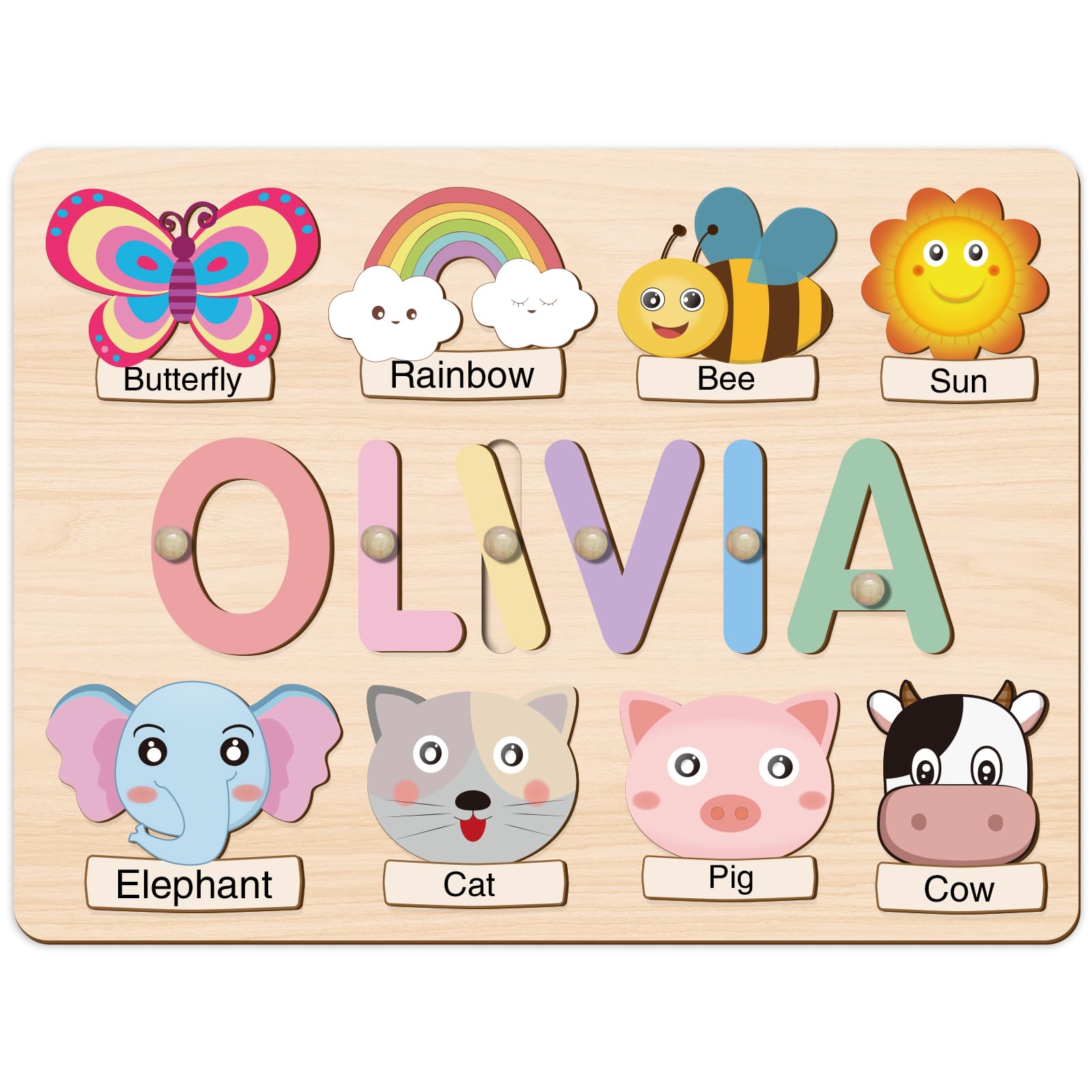 Personalized Name Puzzle for Kids, Customized Baby Gifts, 1st Birthday Gifts for Girls Boys, Toddler Learning Toys 1-3 Animal Puzzle Montessor Toys