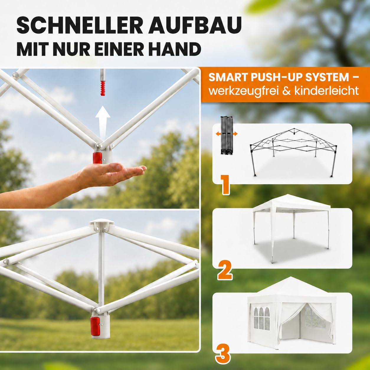 NATURIZ® Pavillon 3x3 Wasserdicht Stabil und UV 50+ Schutz - Faltpavillon mit Seitenwänden - Pop Up Zelt für Garten, Camping, Marktstand & Partyzelt, Gartenpavillon, Gartenzelt, Festzelt (Beige)