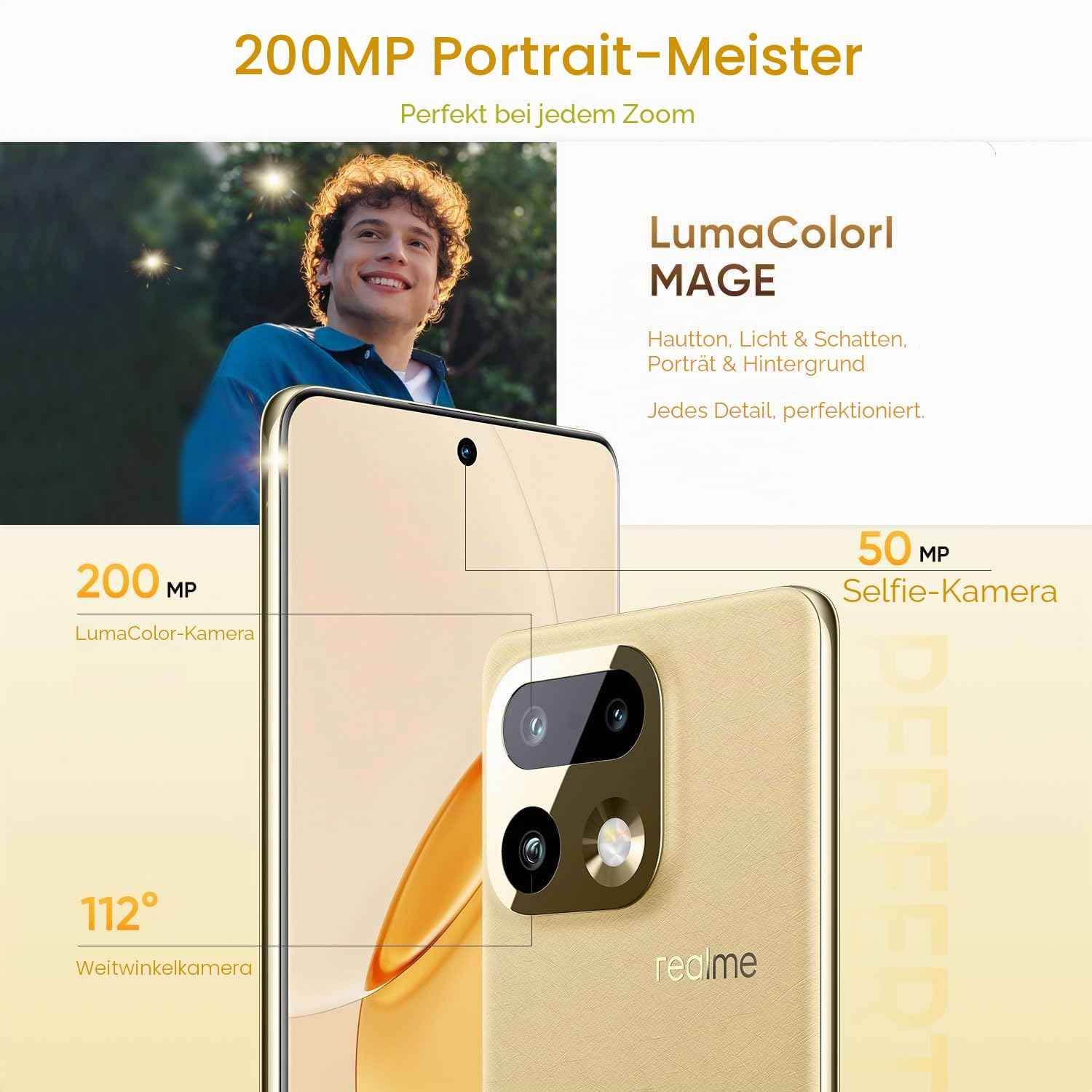 realme 16 Pro+ 5G Smartphone 12+512GB, Gold | 7000mAh Akku, 80W Schnellladung, 6,8 Zoll Display, 144Hz, 200MP Kamera, Qualcomm Snapdragon 7 Gen 4, IP69