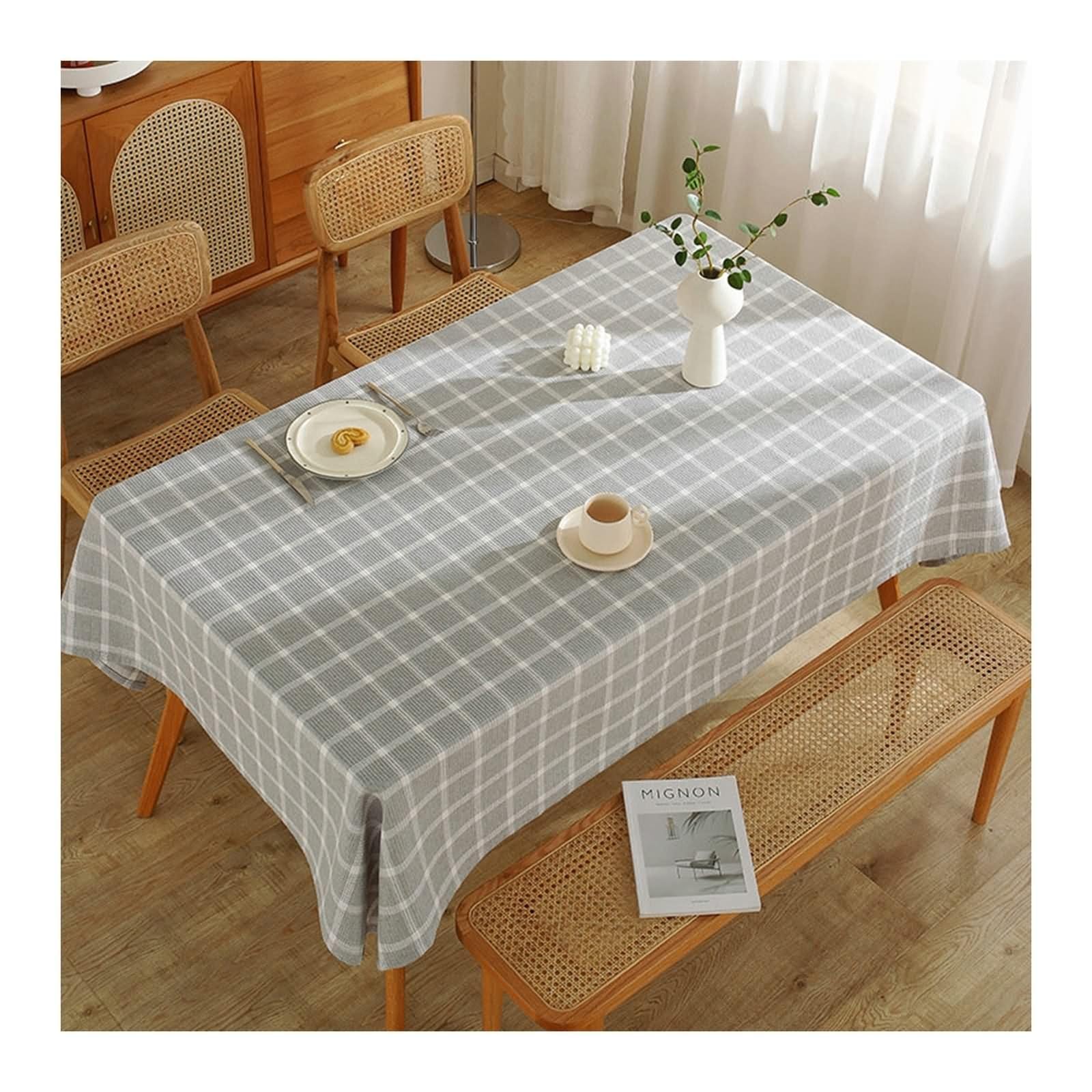 Aotiwe Rustic Table Cover, Big Table Cloth Plaid End Table Cloth Grey Side Table Cloths Cotton Linen 71X55Inch