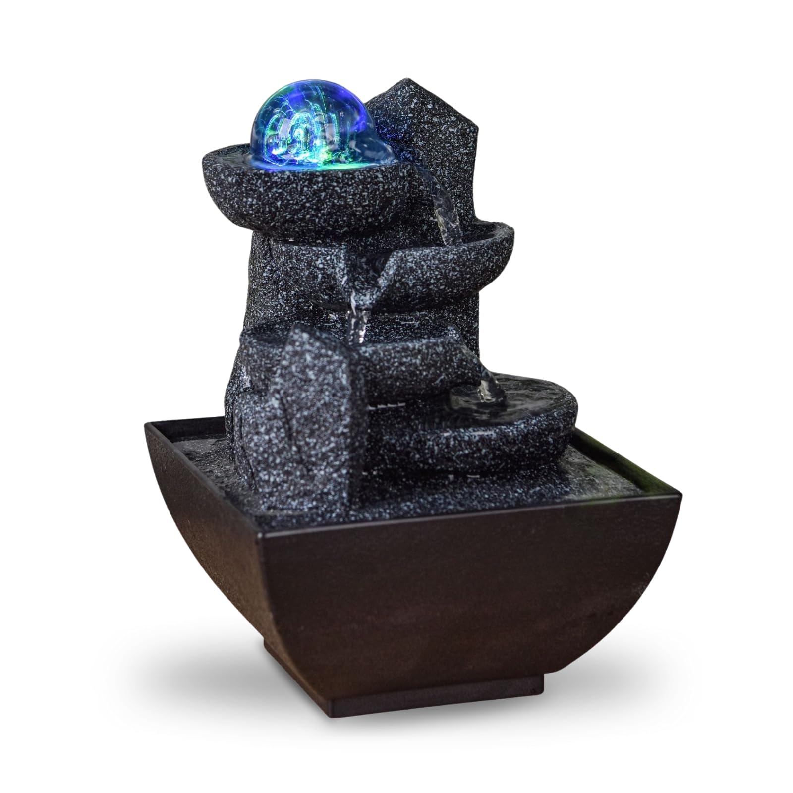 Fontana interna Cascata Zen Rilassante Luce LED Colorata, Decorazione Soggiorno, Camera, Ufficio, Regali Utile Piccolo Prezzo Basso Ingombro, Fontana da Tavolo Circuito Chiuso, H 18cm - Lopo Zen'Light