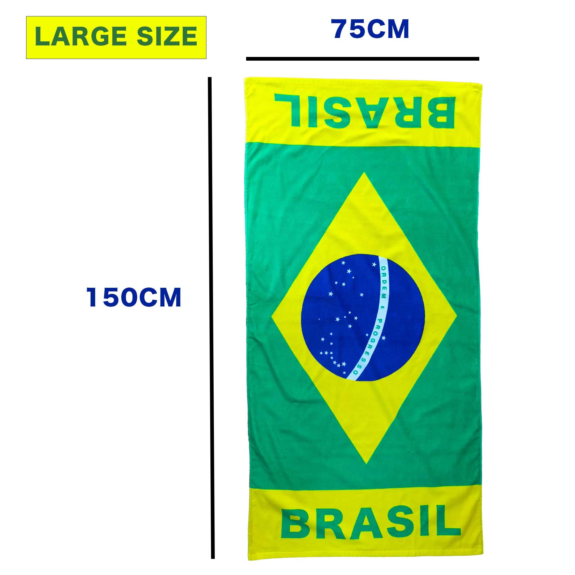 Toalla de playa y baño con bandera gigante de Brasil, 100 % algodón y 150 cm x 75 cm, toalla de playa de vacaciones de Brasil, toalla de baño grande para fanáticos del deporte brasileño,