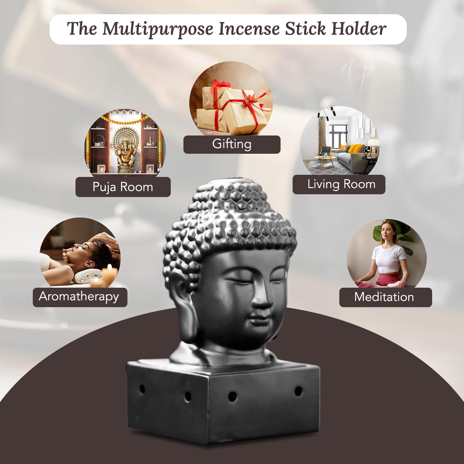 Ekhasa Soporte de cerámica Dhoop Dani Loban para el hogar | Buddha Dhup Kapoor Dani para Puja | Soporte Sambrani Dhoop | Quemador Dhuni Samrani Dhoop Batti para Pooja | Quemador de incienso Dhup