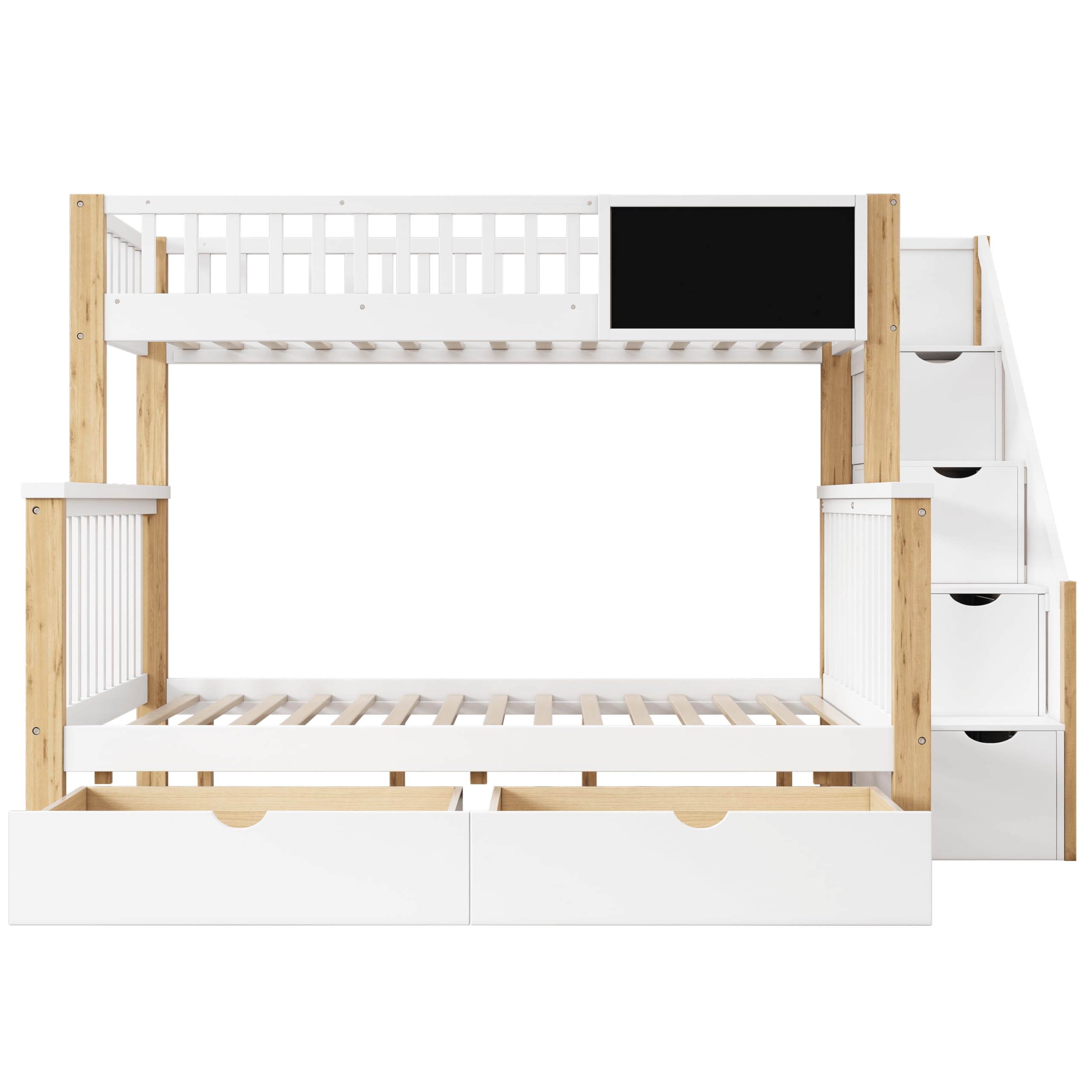 Kinderbed 90 x 200 cm, stapelbed met rechthoekige trap, hoogslaper voor kinderen met valbescherming, eenpersoonsbed met lattenbodem, wit (90 x 200 cm