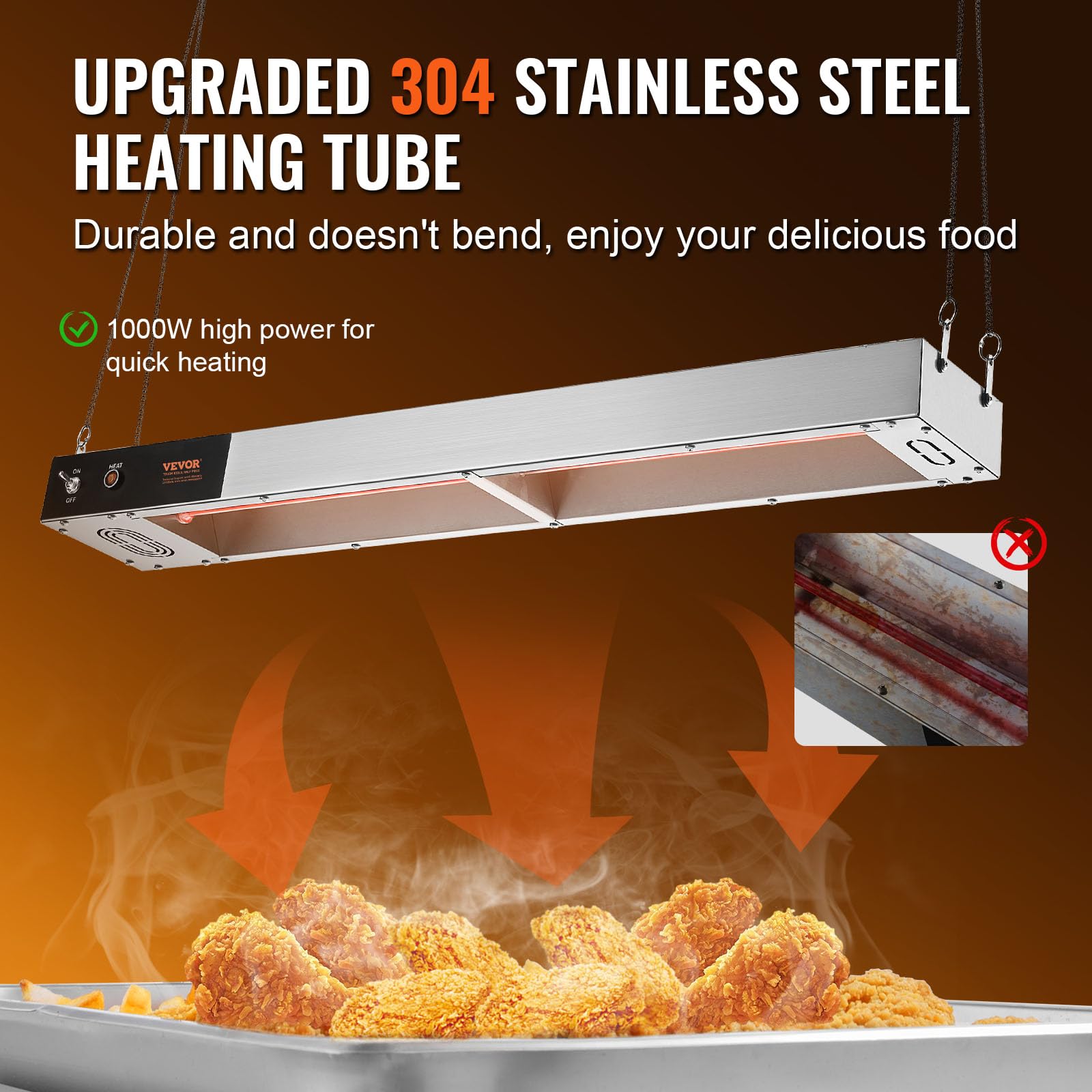 VEVOR Chauffe-Frites Commercial 850 W Lampe Chauffe-Plat Suspendue en Acier Inoxydable Température 40-50 ℃ pour Maintien au Chaud Pizza Poulet Frit Hamburger Aliments Buffet Cuisine Restaurant Magasin