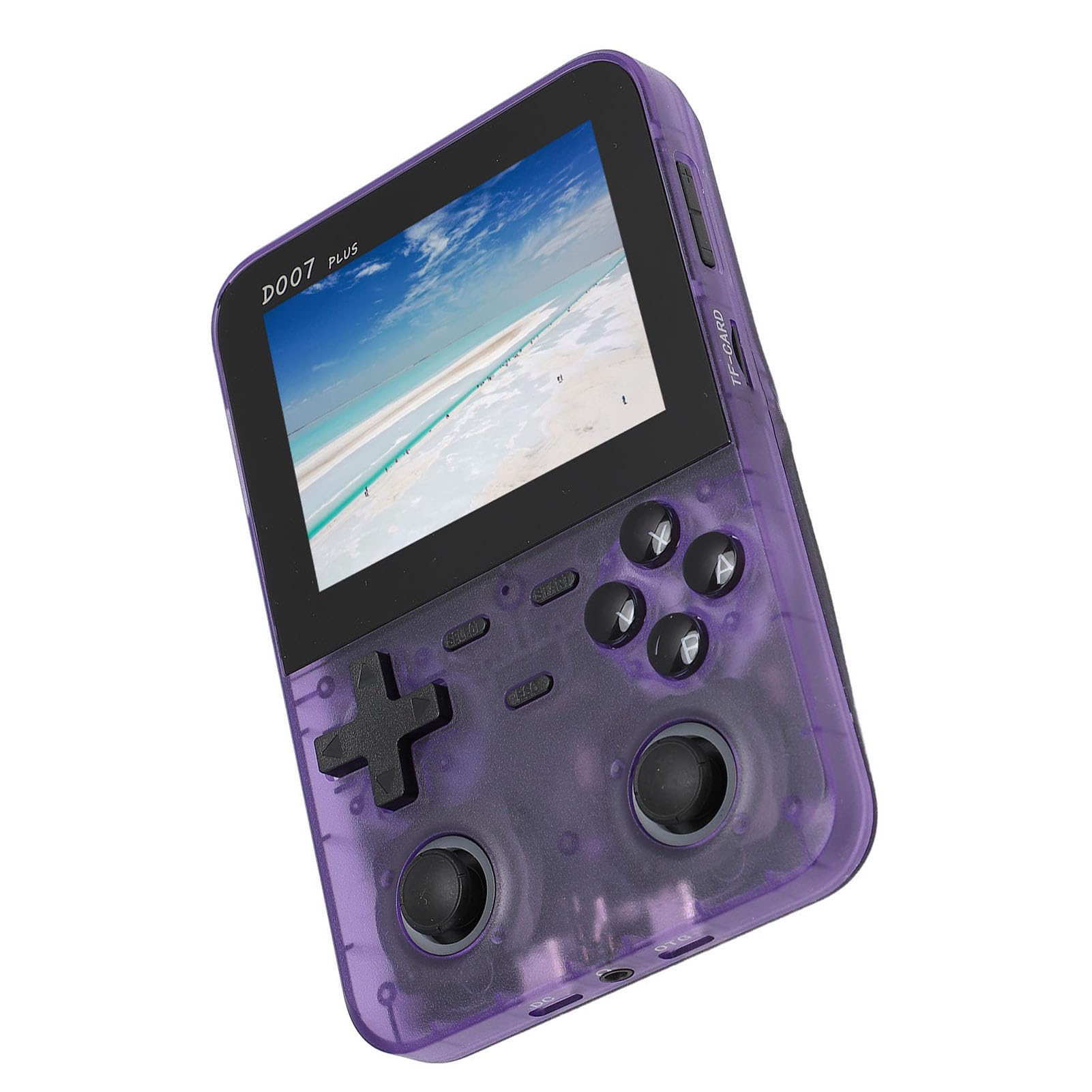 Generic Retro Handheld Console, 64 GB Mała Karta Pamięci Dual Joystick Handheld Console IPS Wyświetlacz do Podróży (Przezroczysty Fioletowy)