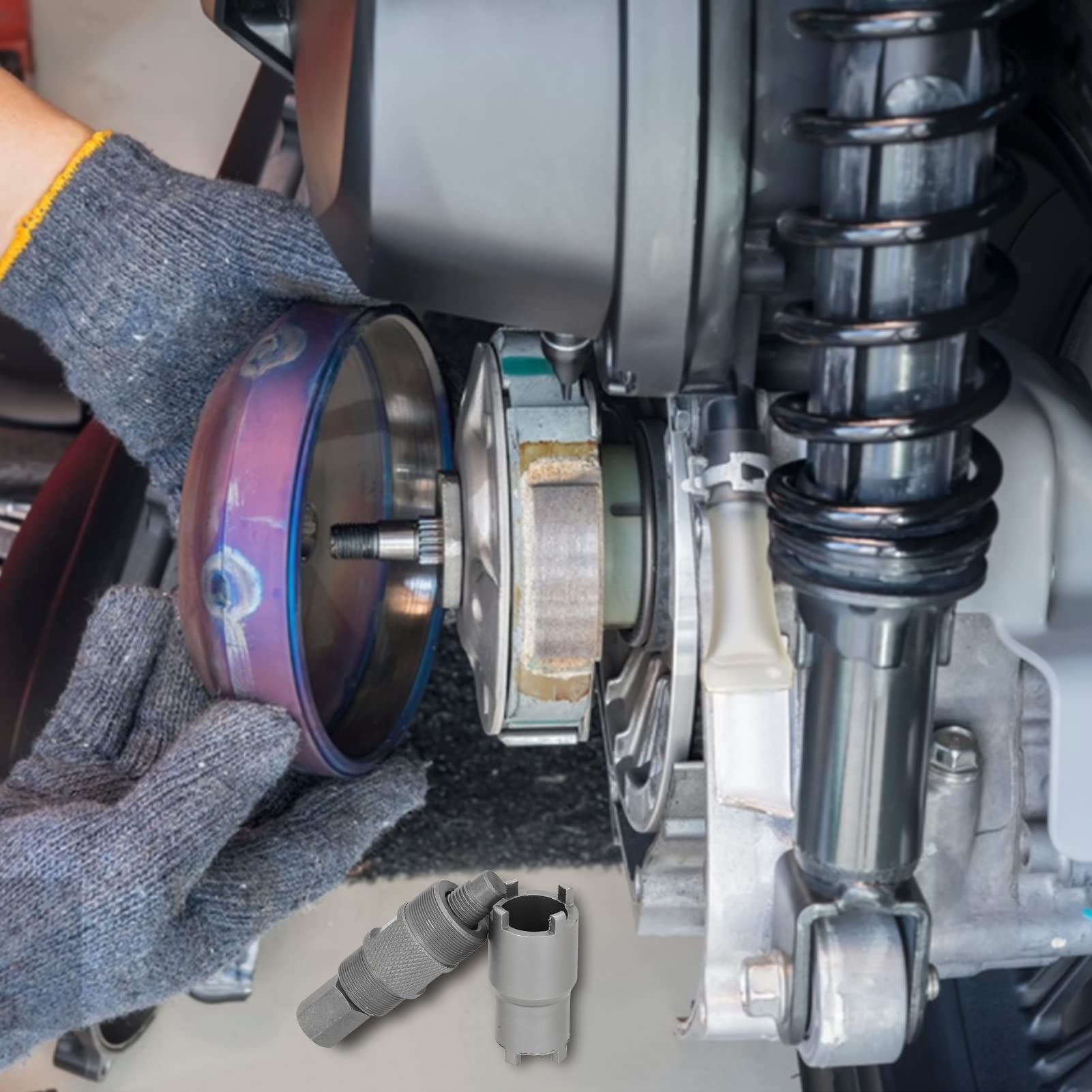 Kit de extractor de volante magnético de 2 piezas, 24 mm 27 mm y herramienta de llave de tuerca de bloqueo de embrague de 20 mm 24 mm para GY6 50CC 125CC 150CC