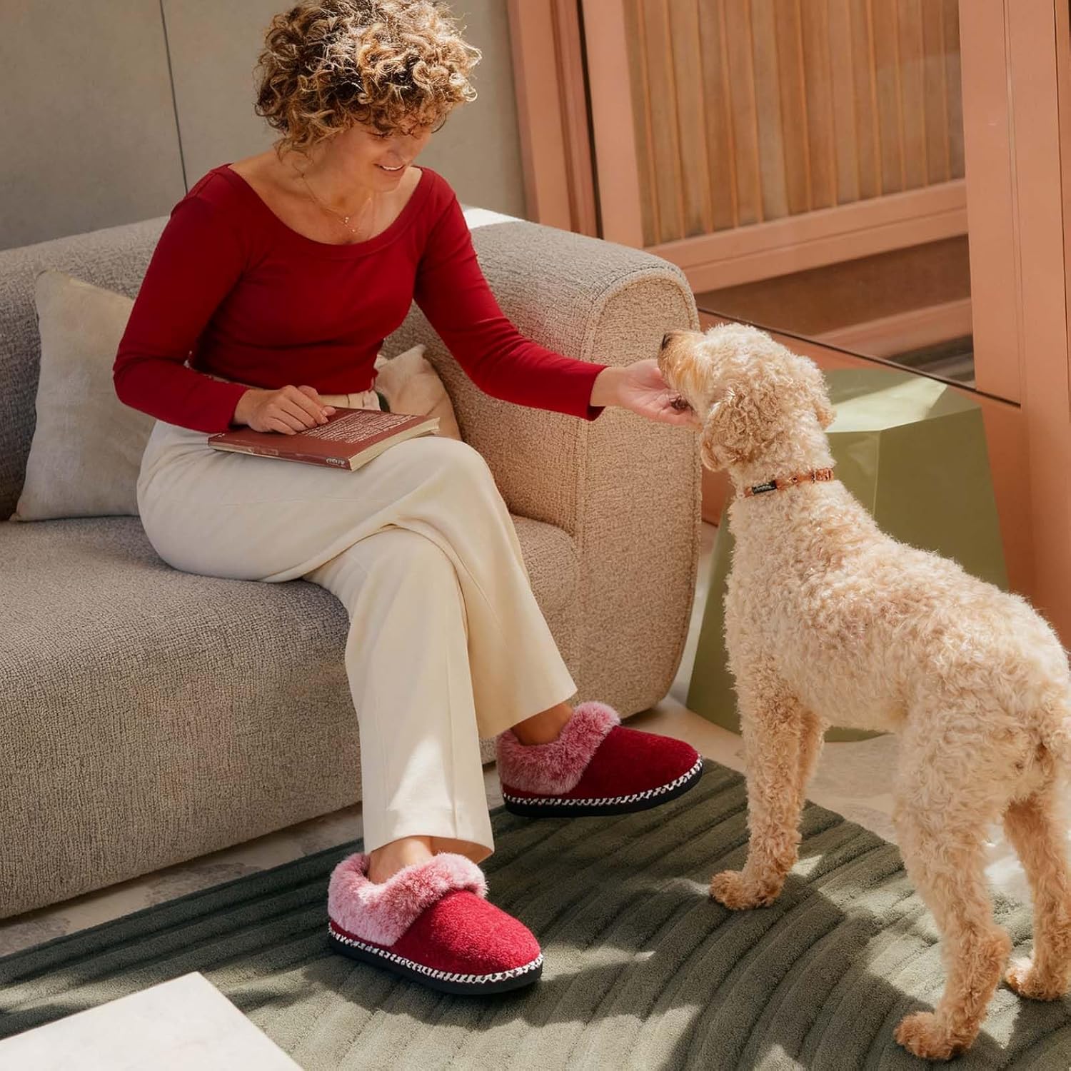 EverFoams Women's Bootie Slippers Warm Soft Comfy Memory Foam Non-slip Indoor House Shoes with Fluffy Collar - Image 3