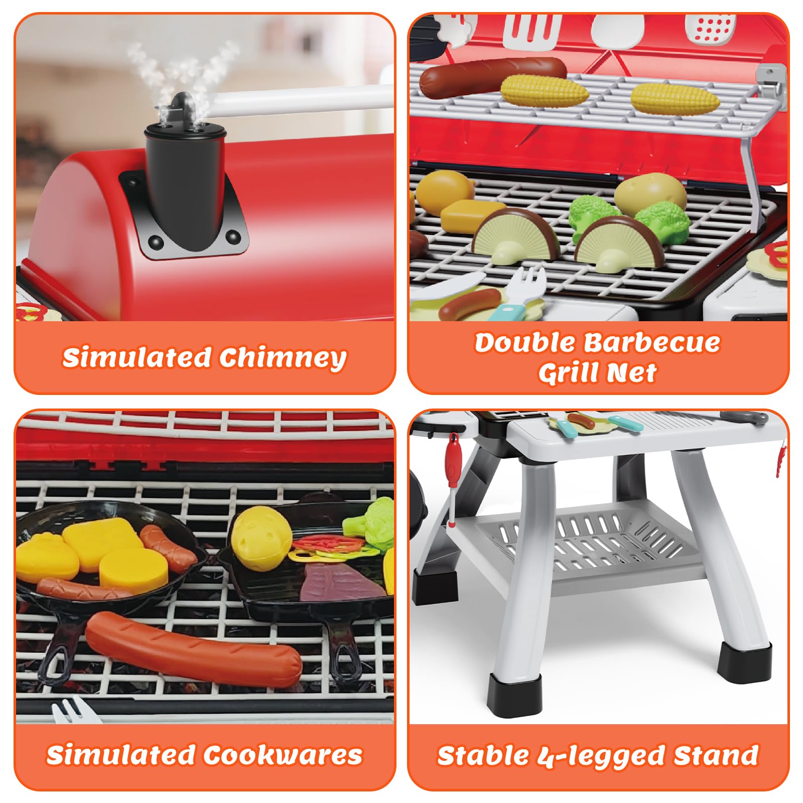Cuisine BBQ pour Enfants, Maisonnette de Jeu Extérieur à 2 Étages avec 41 Pièces, Jouets Aliments Interactifs pour Noël ou Anniversaire des Tout-Petits 3-10