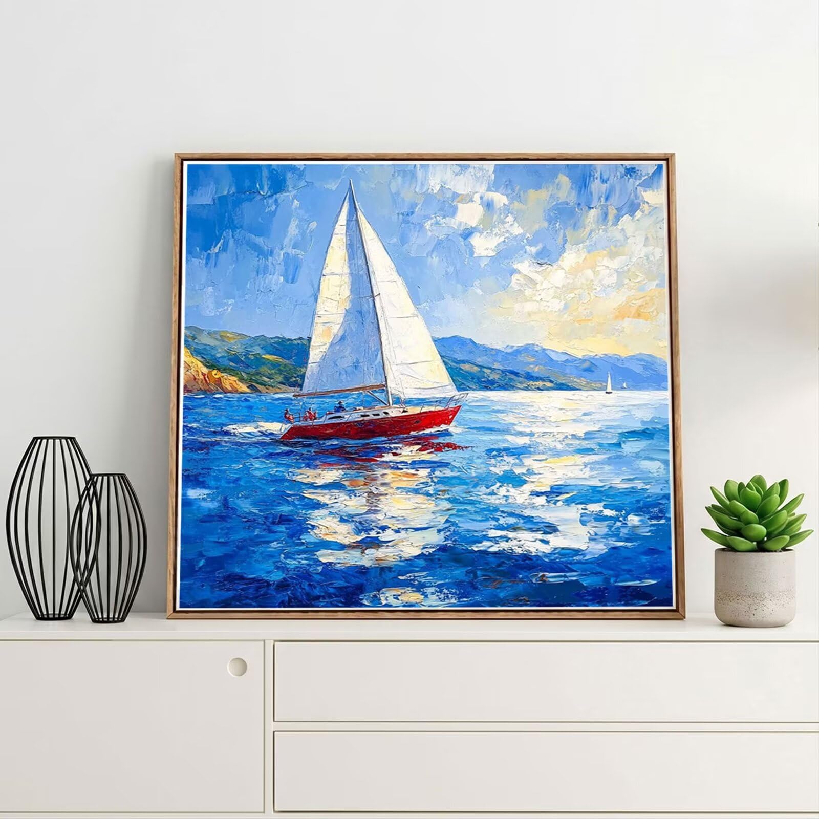 Broderie Diamant Kit Complet 5D, Mer Diamond Painting Adulte Plein Foret, Peinture Diamant pour Adulte Enfant Débutant, Loisirs Créatifs de Détente et Décoration Maison, Bateau 100x100cm FX#479