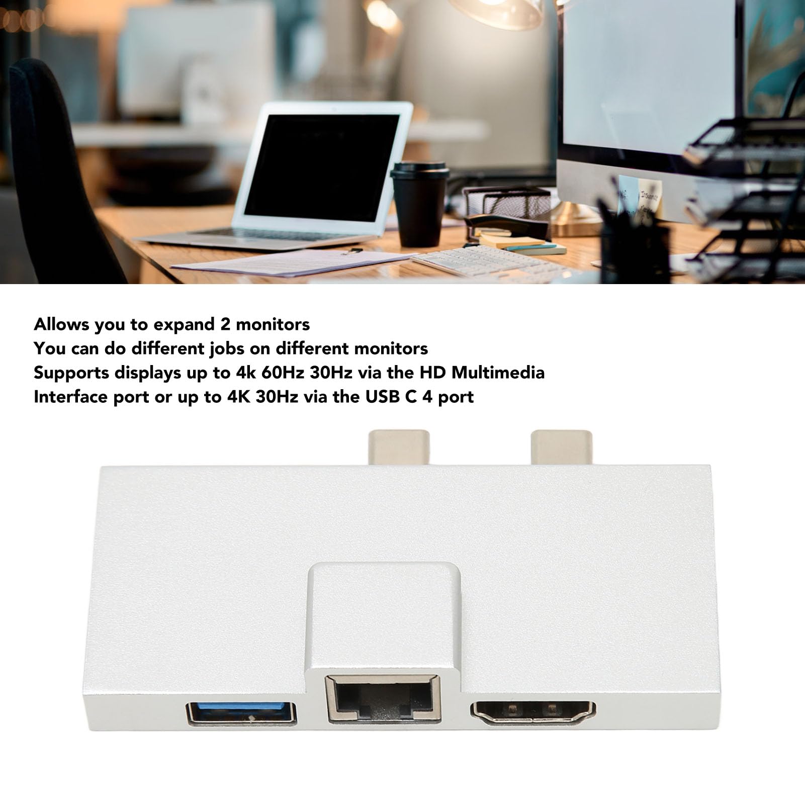 Docking station USB C Doppio hub di espansione USB C Professionale sette porte Plug and Play Adattatore per trasferimento dati ad alta velocità Lega di alluminio per esterni Pro 8