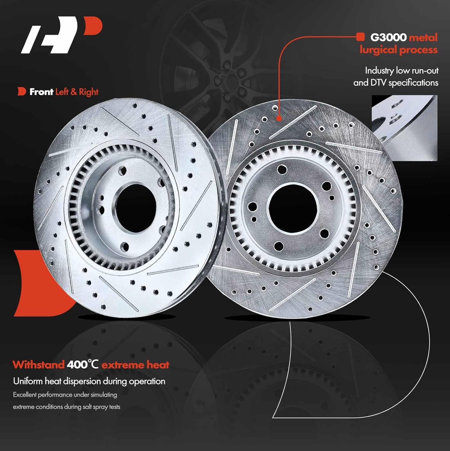 A-Premium 11.81 inch (300mm) Front Drilled and Slotted Disc Brake Rotors Compatible with Select Hyundai and Kia Models - Sonata 2006-2016, Tucson, Veloster, Optima, Forte Koup, Sportage, Rondo