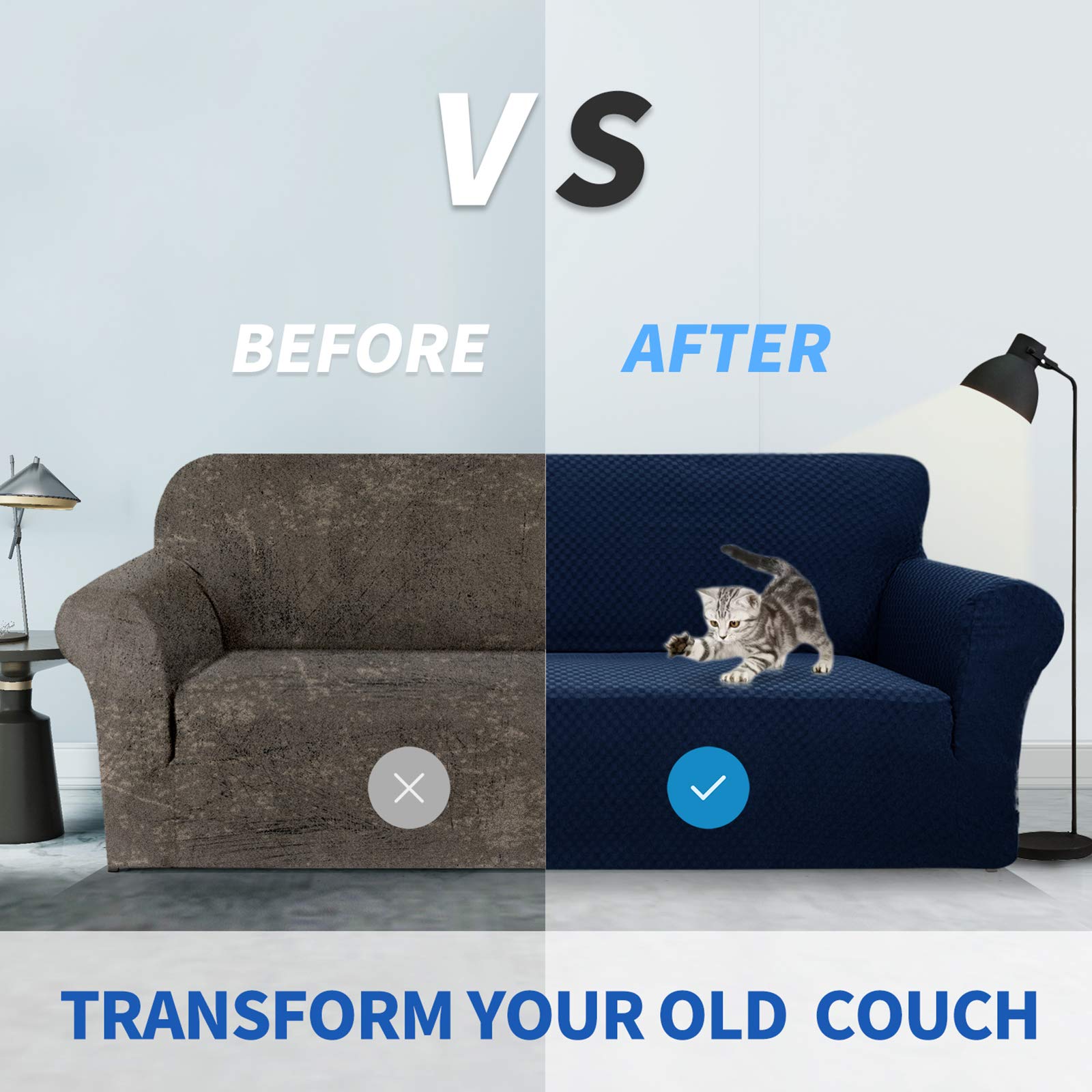 MAXIJIN Copridivano extra large per 3 o 4 posti, fodera per divano jacquard elasticizzata per cani Fodera per divano proteggi divano adatto agli animali domestici (4 posto, Jacquard Blu Navy)