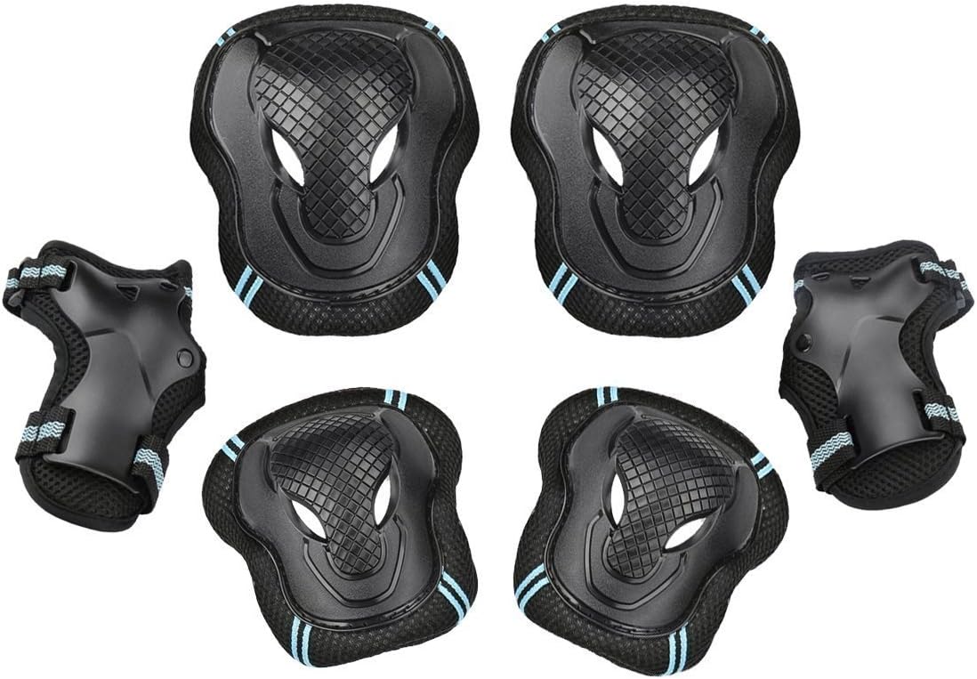 Ecent6 Piece Protective Set for Palm, Elbow and Knee Pads, Skateboard, Roller, Bike, Ice Skate, etc. for Kids/Adults (S/M/L)