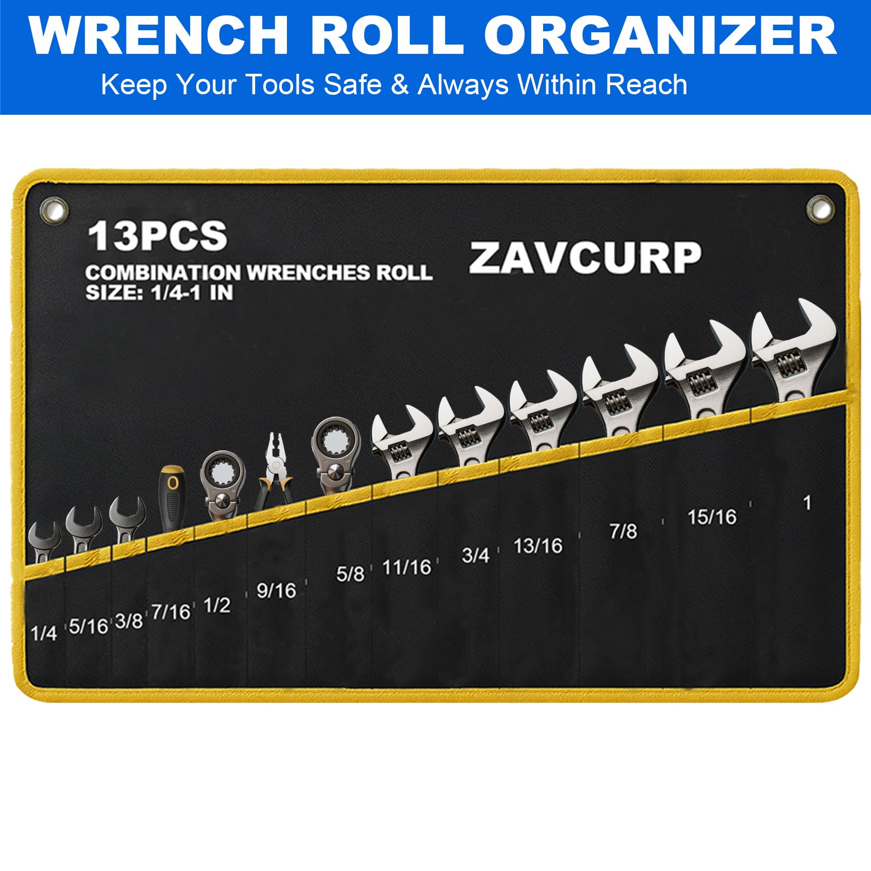 2PCS Wrench Roll Up Pouch - Heavy Duty Waterproof Tool Organizer With 12 Metric & 13 SAE Pockets
