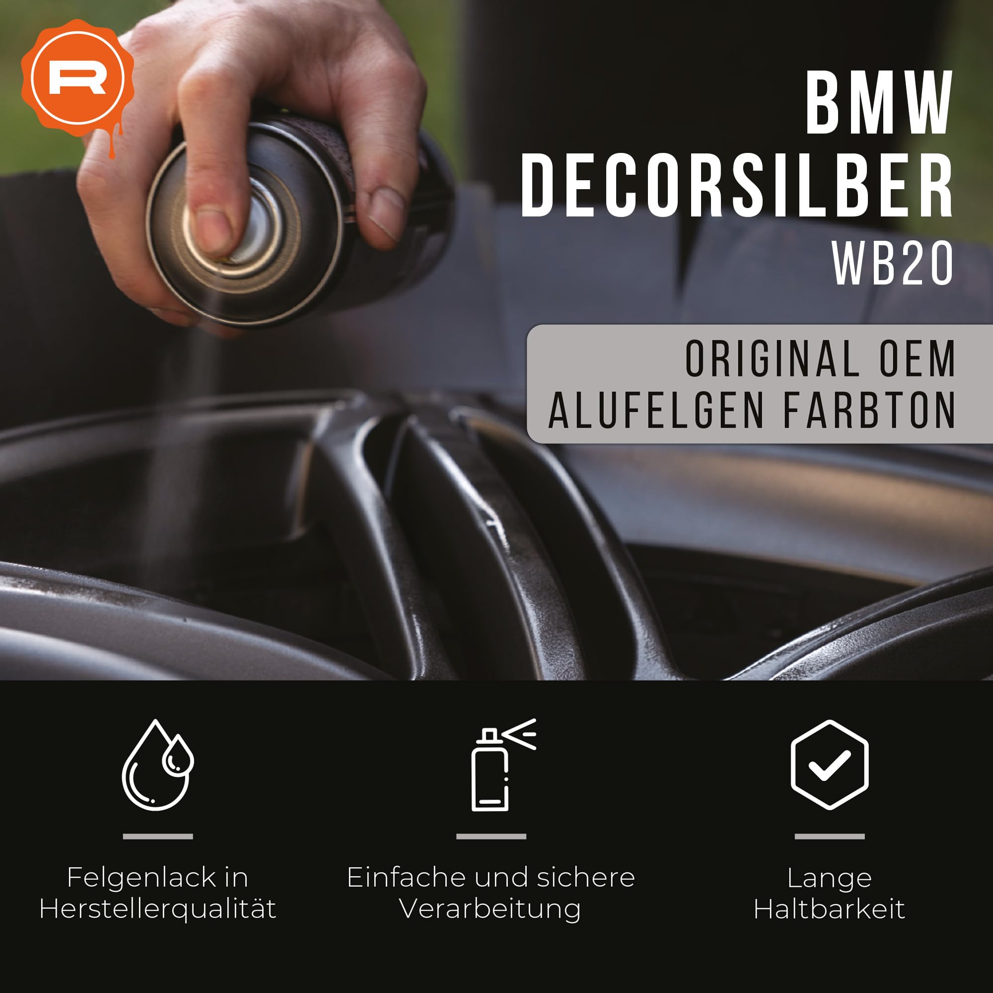 Felgenlack | passend für Farbton BMW dekorsilber II WB20 | High-Solid | 1K Original OEM Felgenlack | Lackdose 1000 ml | für Reparatur- als auch Komplettlackierung