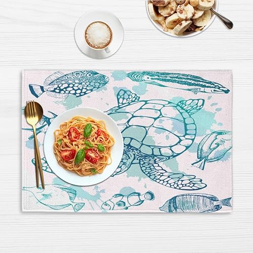 Miniatura 6 de Cute Turtle Pattern Placemats Set of 4 Table Mats Washable Placemat Waterproof Place Mats for Party Home Dining Table Decor 18x12 in