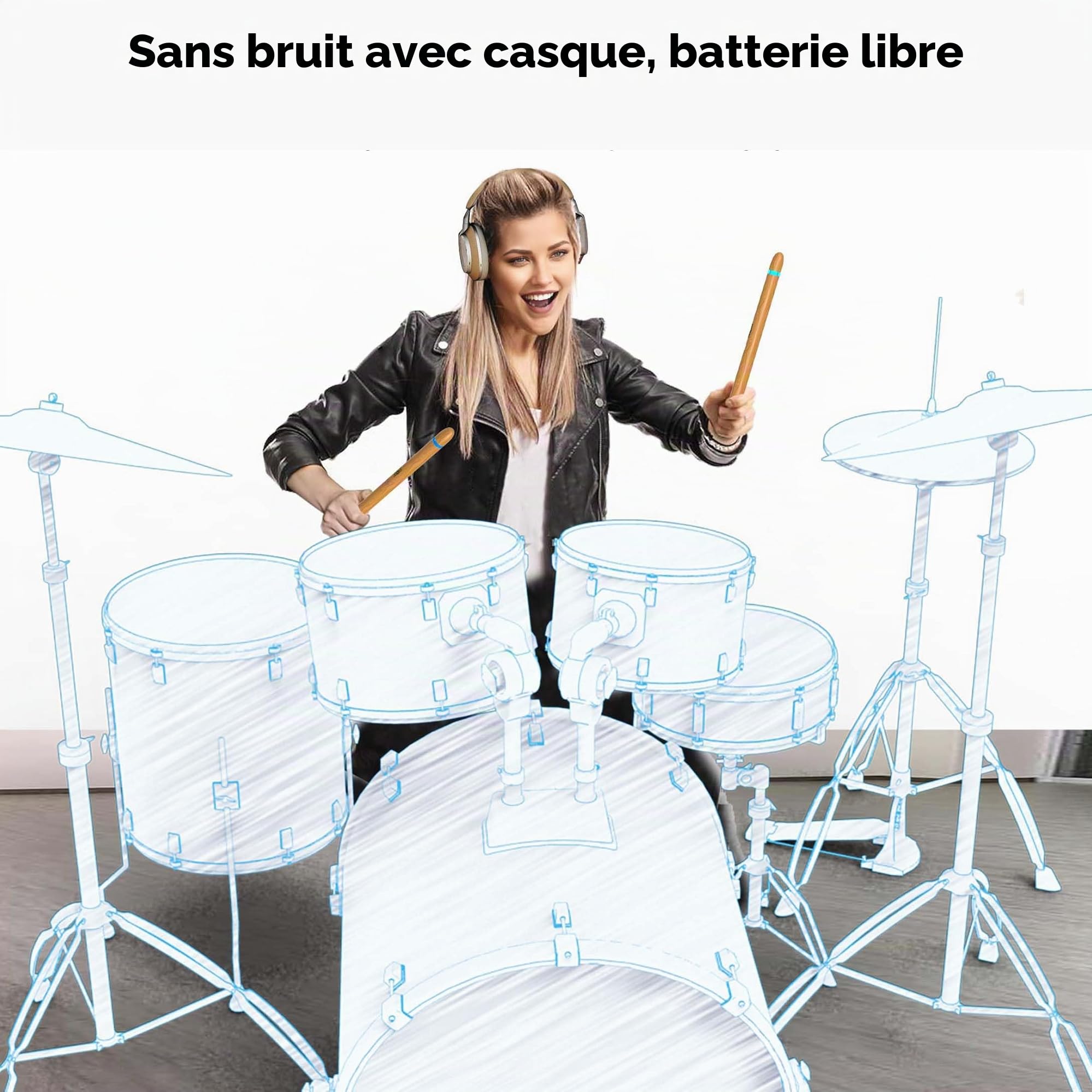 Baguettes de batterie aérienne Air Drumsticks, Batterie virtuelle à air avec baguettes et pédales, Bluetooth, 8 sons, kit de batterie électronique pour adultes et enfants, idée cadeau
