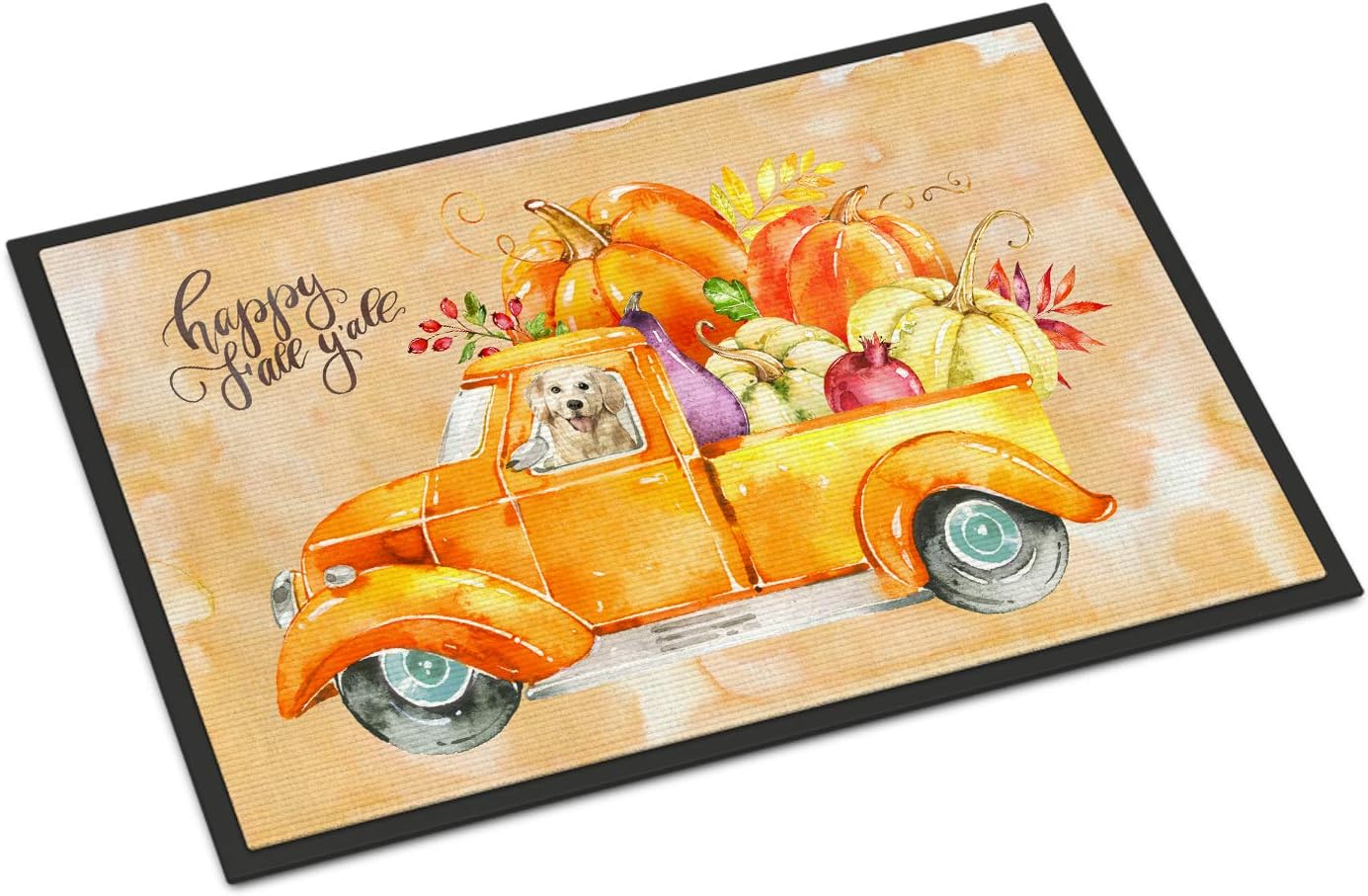 Caroline's Treasures CK2619MAT Fall Harvest Golden Retriever Doormat 18x27 Front Door Mat Indoor Outdoor Rugs for Entryway, Non Slip Washable Low Pile, 18H X 27W