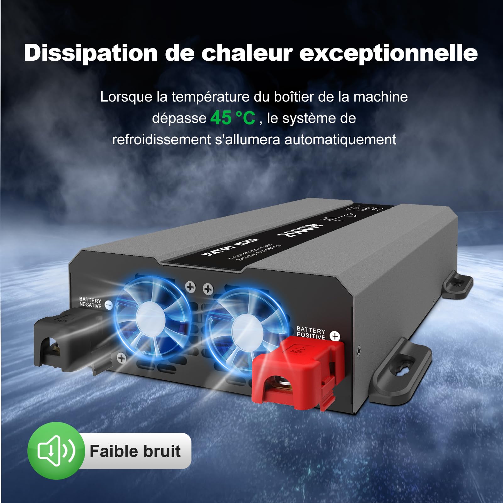 DATOUBOSS Convertisseur 12V 220V 2000W(4000W Crête) Pur Sinus, Transformateur Onde Sinusoïdale Pure, Onduleur avec 2 Prises EU, USB-A et USB-C,Écran LCD,Commande à Distance,Camping-Car Voiture,Solaire