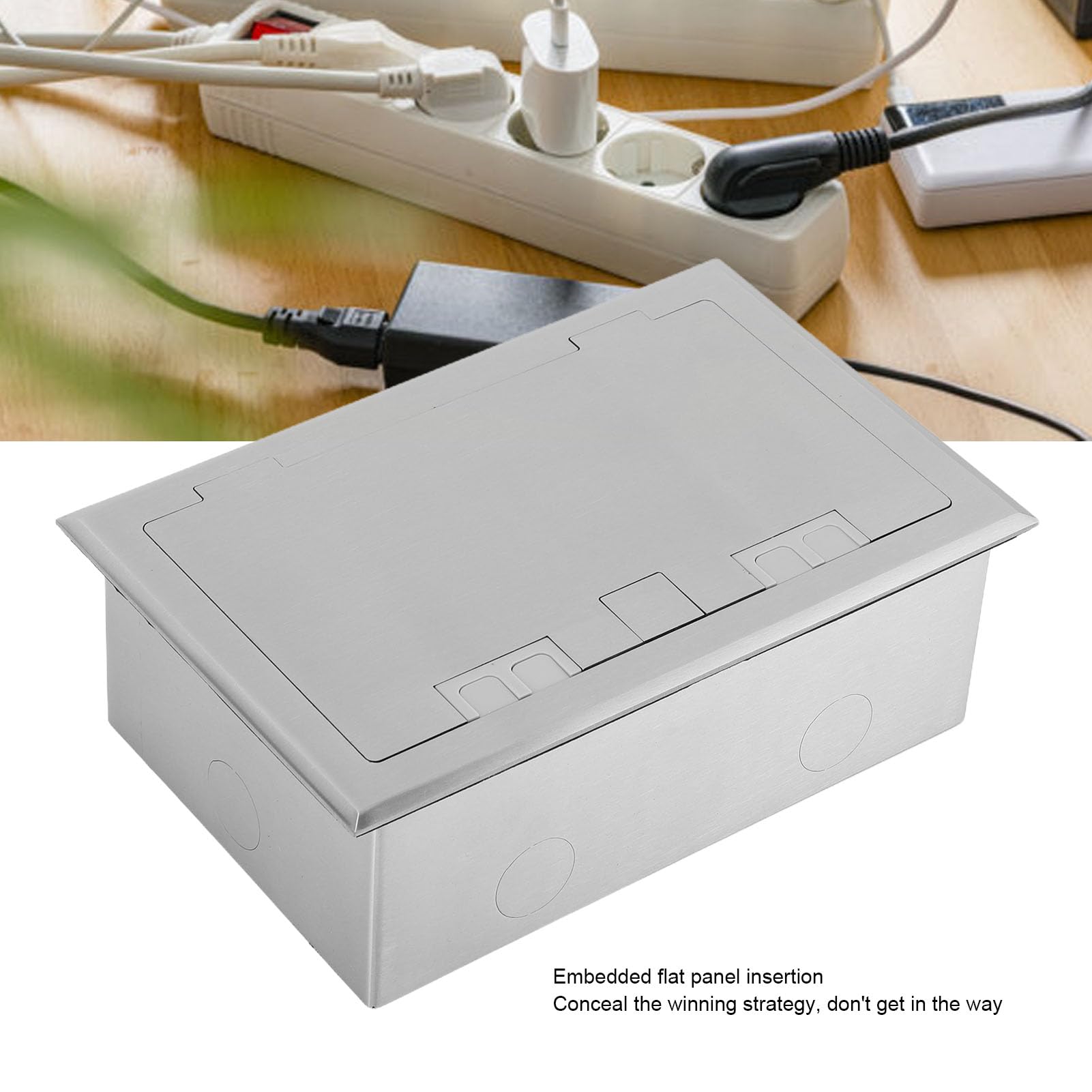Marhynchus Scatola di Derivazione da Incasso a Pavimento, Kit Presa Piatta Impermeabile in Acciaio Inossidabile 4KW 16A con 2 Poli 2 Porte USB per Ufficio, Hotel, Scuola