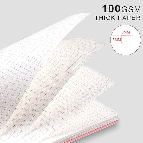 Miniatura 4 de RETTACY - Cuadernos de papel gráfico y espiral, paquete de 3 cuadernos de papel gráfico A5 con 480 páginas, tapa dura de plástico, papel gráfico