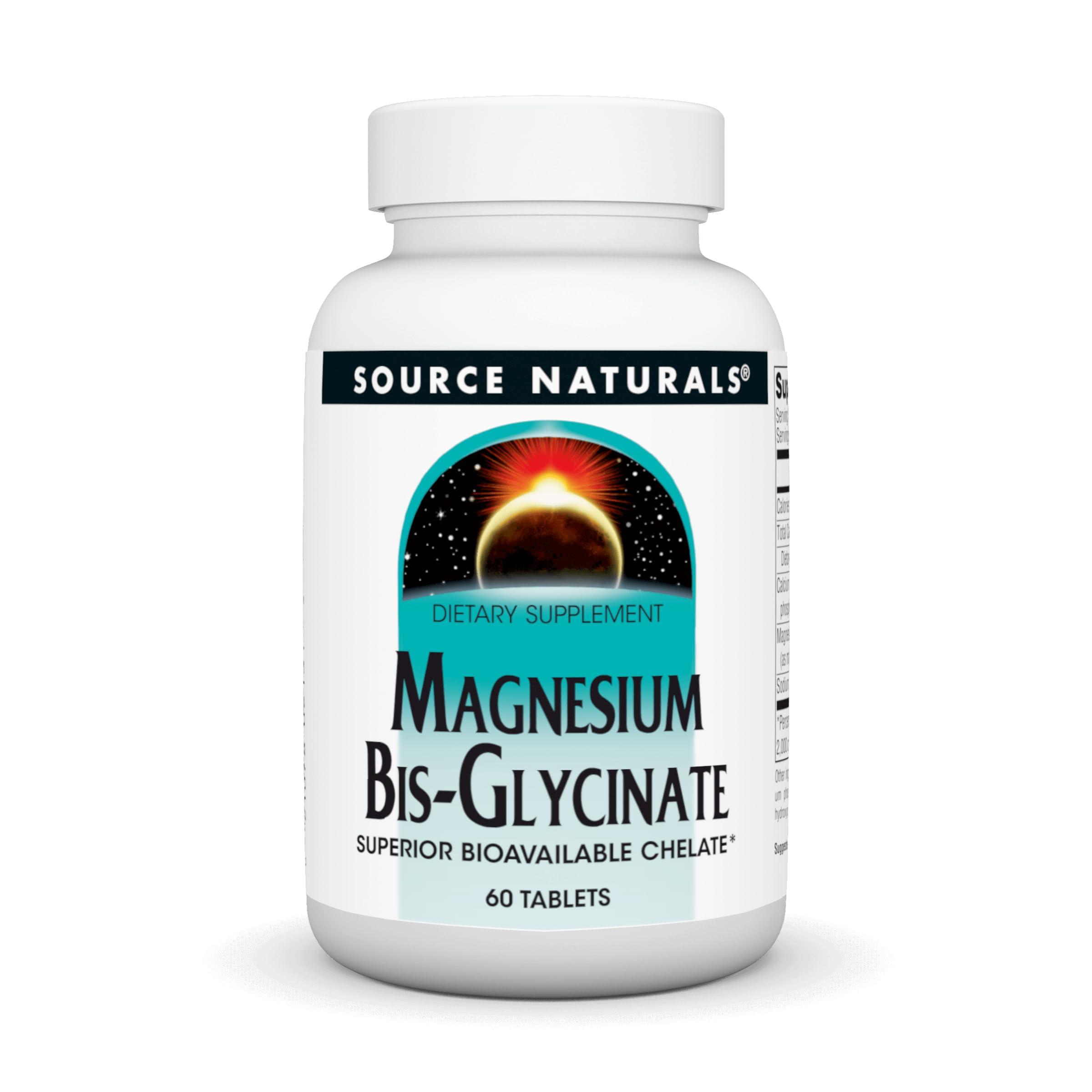 Source Naturals Magnesium Bis-Glycinate, Superior Bioavailable Chelate*, Chelated for Increased Absorption, 200 mg per Serving - 60 Tablets