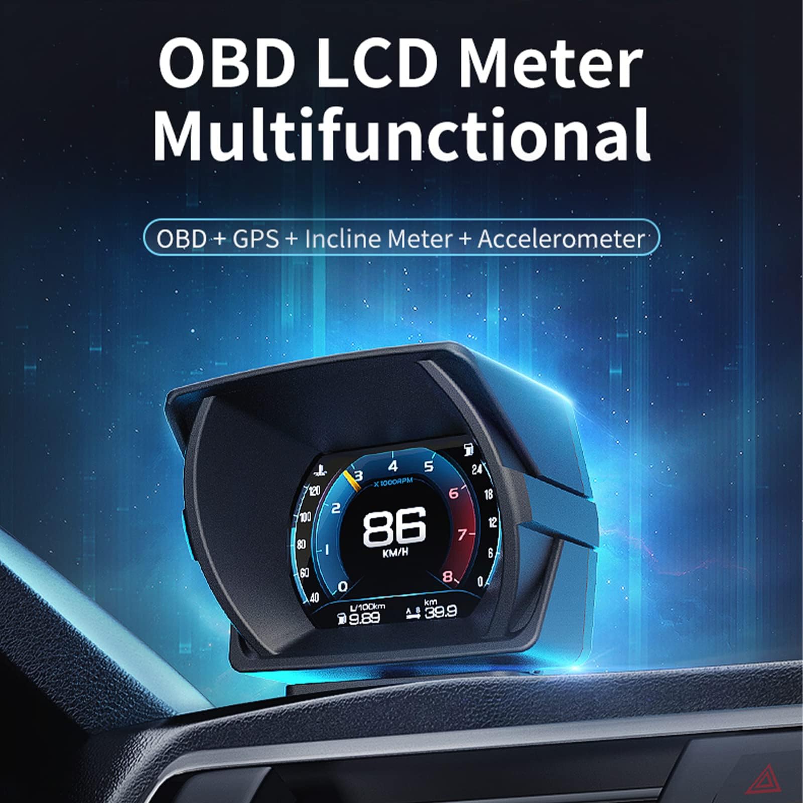 Heads up Display Car, Visualizzazione di una varietà di dati dell'automobile, Gradiente delle condizioni dell'automobile, Tachimetro, Applicabile a tutte le auto