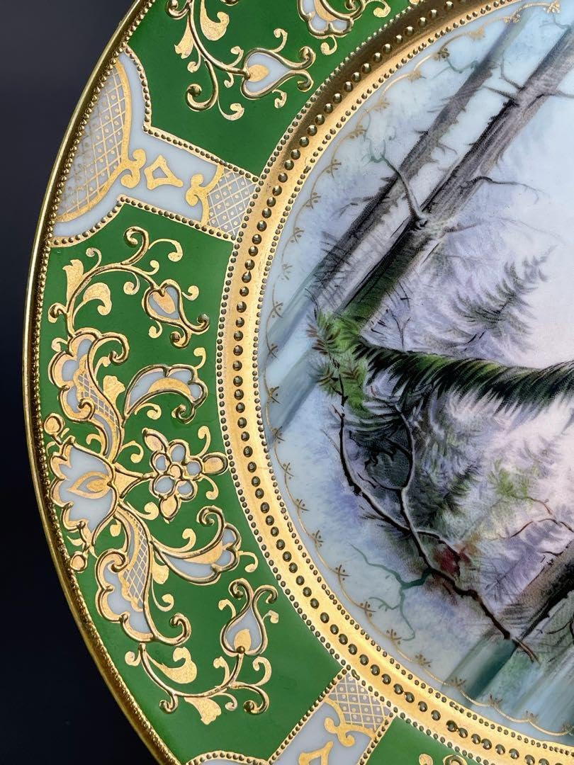 オールドノリタケ 21．9㎝ ライチョウ紋金盛り皿 雉 キジ 黒雷鳥