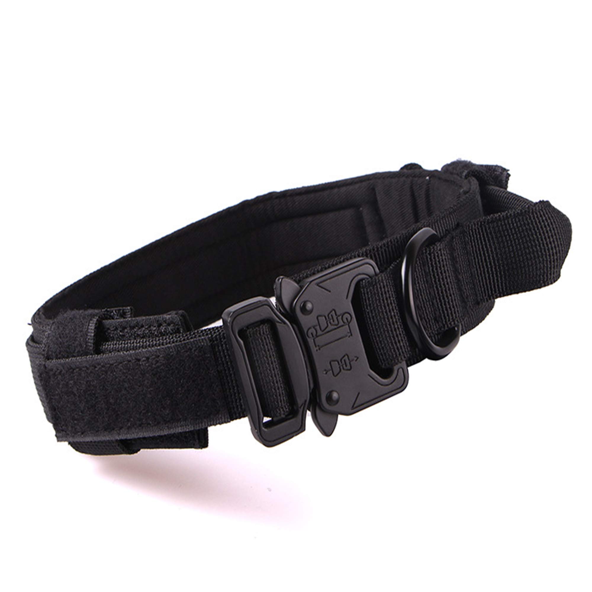 Fas Plus Tactical Dog Collar Adjustable Military Dog Collar Handle for Medium Large XL Dogs Thick Training Camo Collar Strong Heavy Duty Velcro Army K9 Collar Nylon with Metal Buckle(Black/XL)