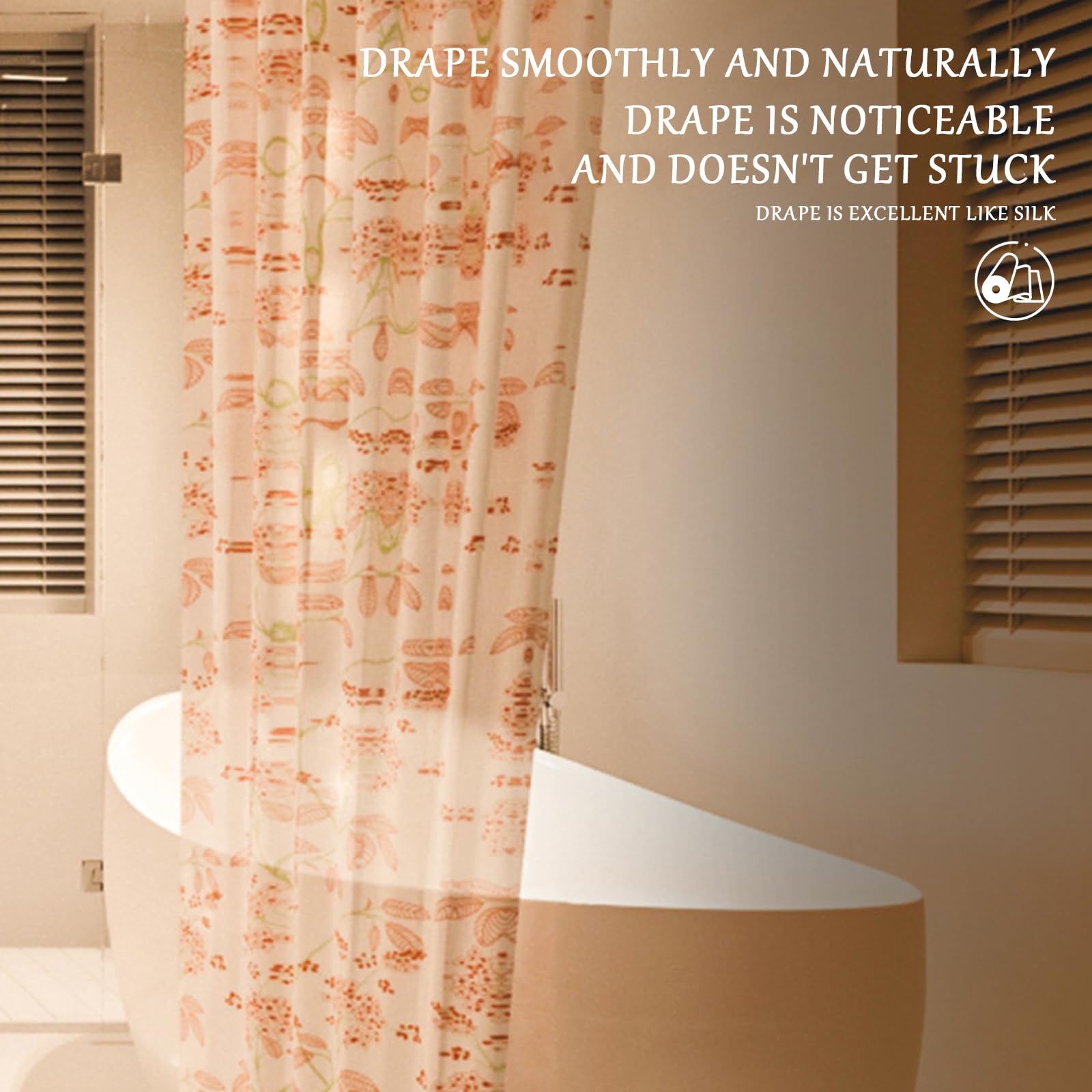 Duschvorhang 180x200 cm, Duschvorhang Anti-schimmel, Wasserdicht Und Trocknet Schnell, Waschbar Eva Shower Curtain, Mit Haken, Für Badezimmer Und Badewanne. (180 * 200cm, Geblümt A)