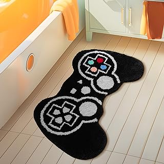 Funny Bath Mat Cute Black Gamepad Bathroom Rugs Small Bath Rug, Non Slip Washable Soft Absorbent Funky Kids Bathroom Decor Preppy Cool Rug Shower Rugs for Bathroom Floor Bedroom 20"x32"