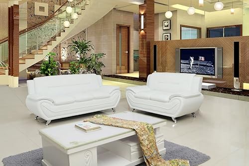 Miniatura 2 de Michael Modern - Sofá tapizado de piel sintética con patas de acero inoxidable, color blanco paloma